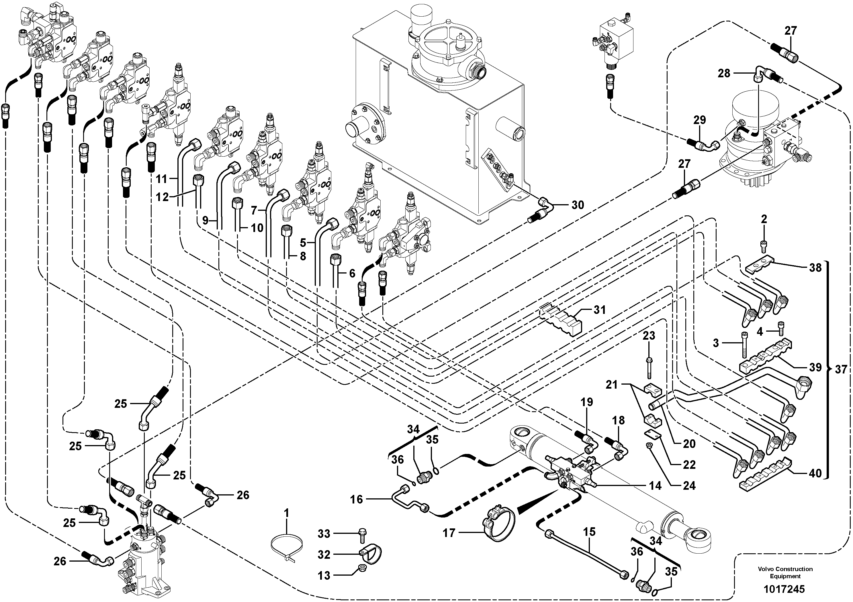 Схема запчастей Volvo EC45 TYPE 284 - 7570 Hydraulic circuit ( platform/balancing valve/offset cylinder ) 