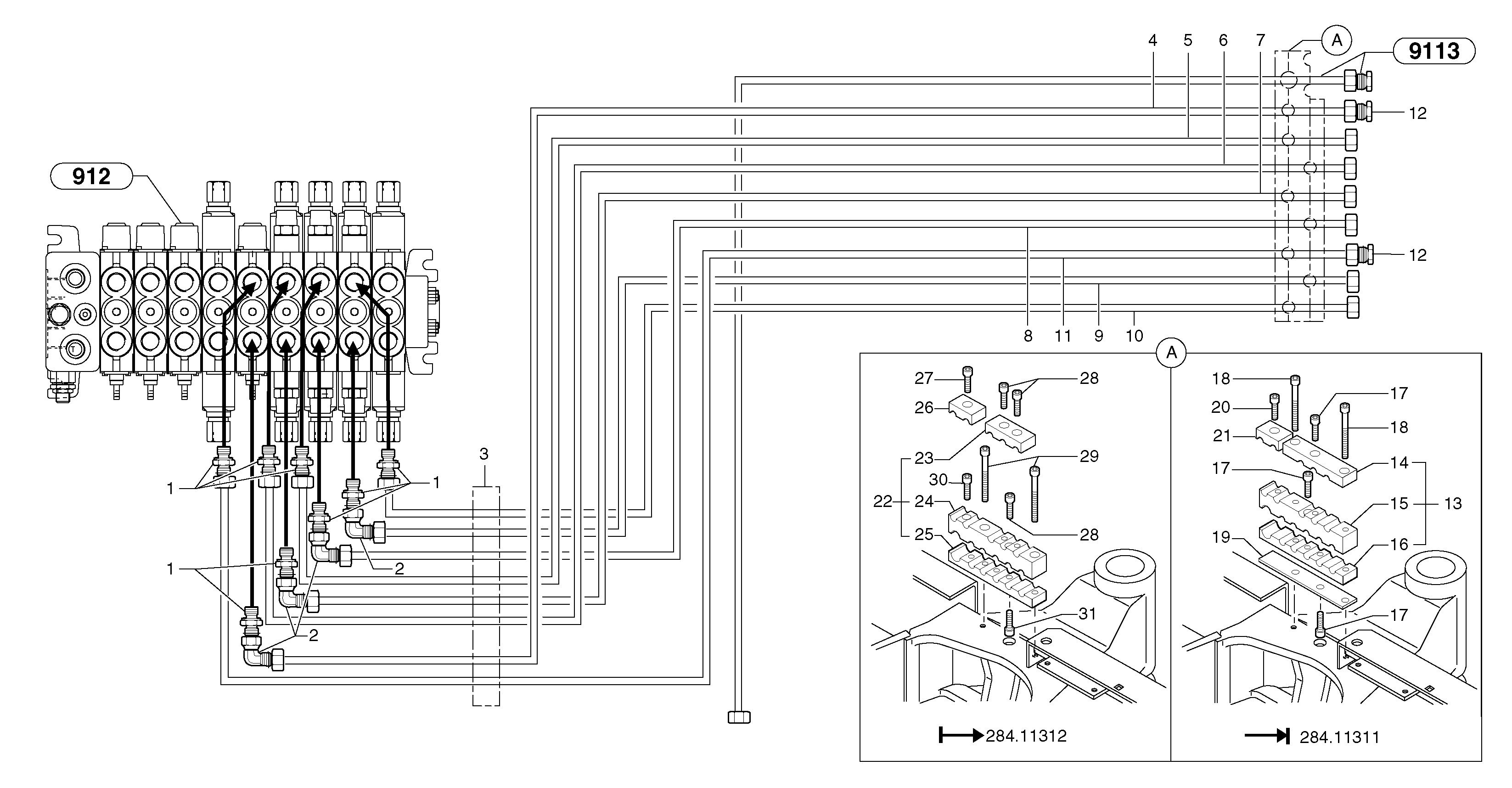 Схема запчастей Volvo EC45 TYPE 284 - 77628 Hydraulic circuit ( platform ) 