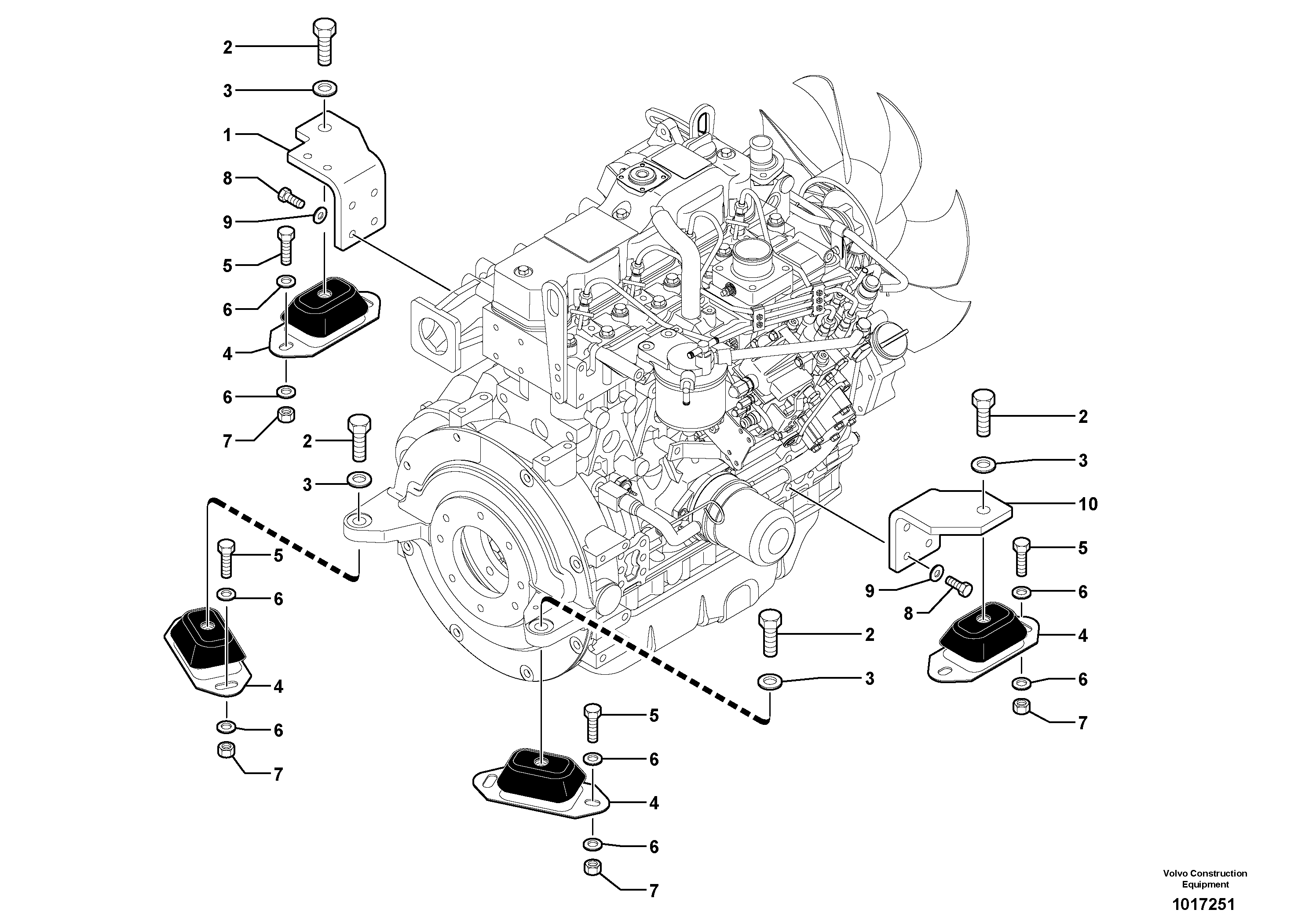 Схема запчастей Volvo EC45 TYPE 284 - 58566 Engine mounts 