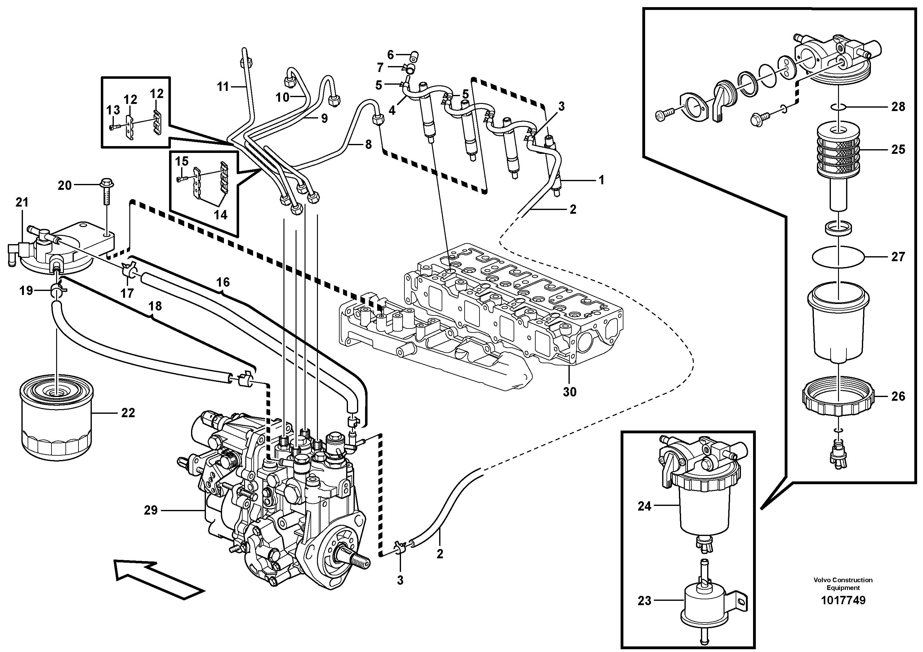 Схема запчастей Volvo EC45 TYPE 284 - 3551 Fuel lines and injectors 