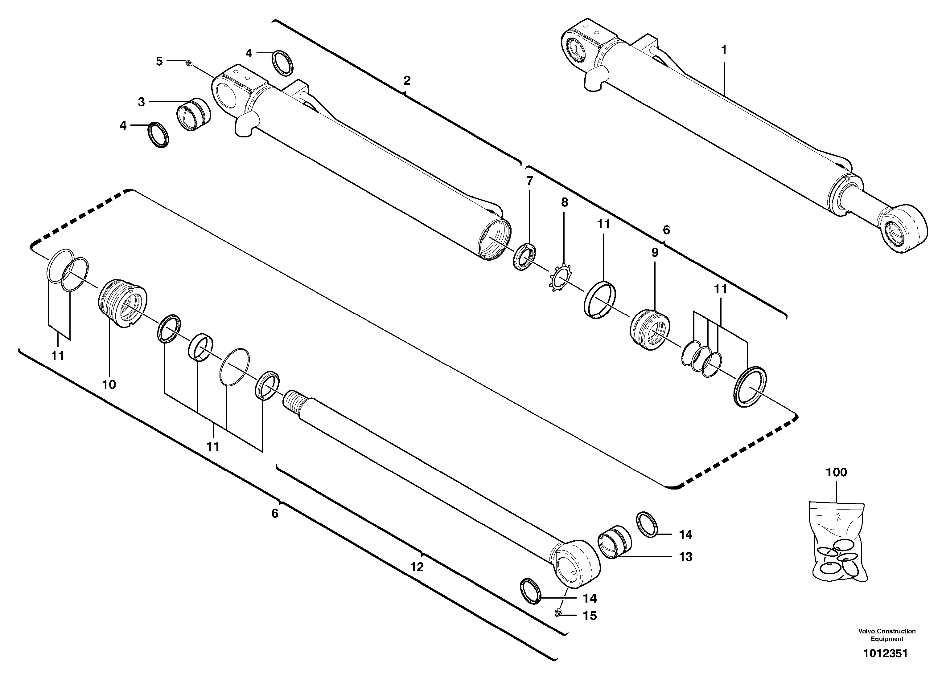 Схема запчастей Volvo EC45 TYPE 284 - 7011 Цилиндр ковша 