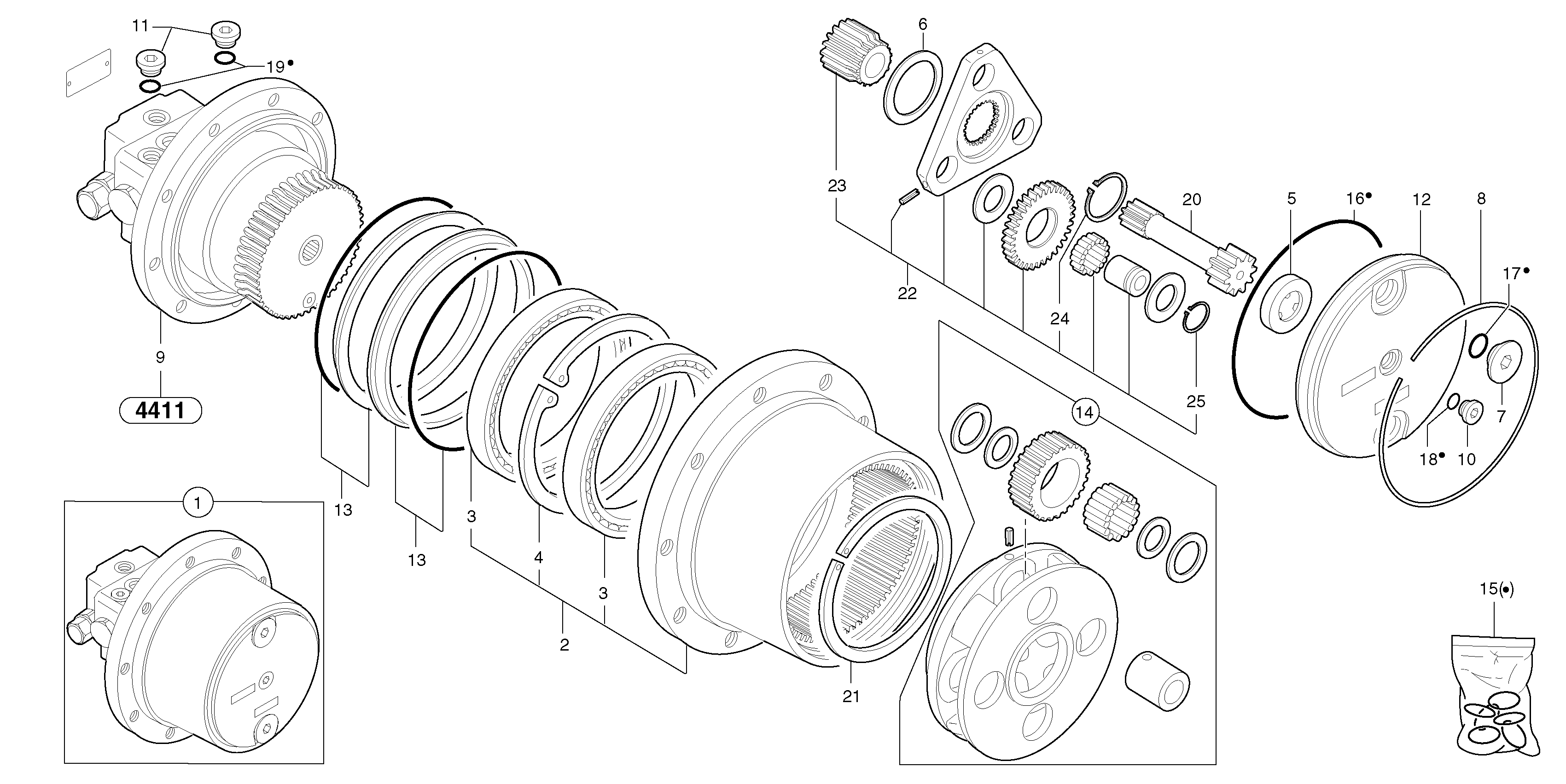 Схема запчастей Volvo EC45 TYPE 284 - 11813 Hydraulic travelling motor 