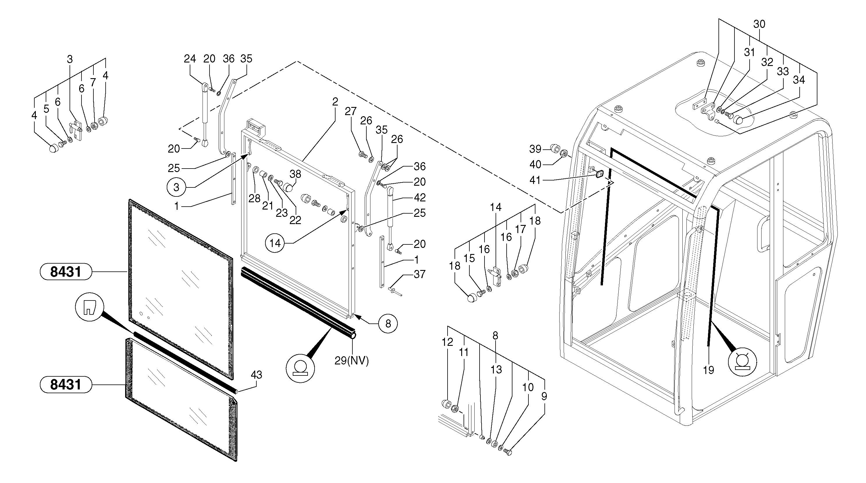 Схема запчастей Volvo EC45 TYPE 284 - 9263 Cab : sliding window ( front ) 