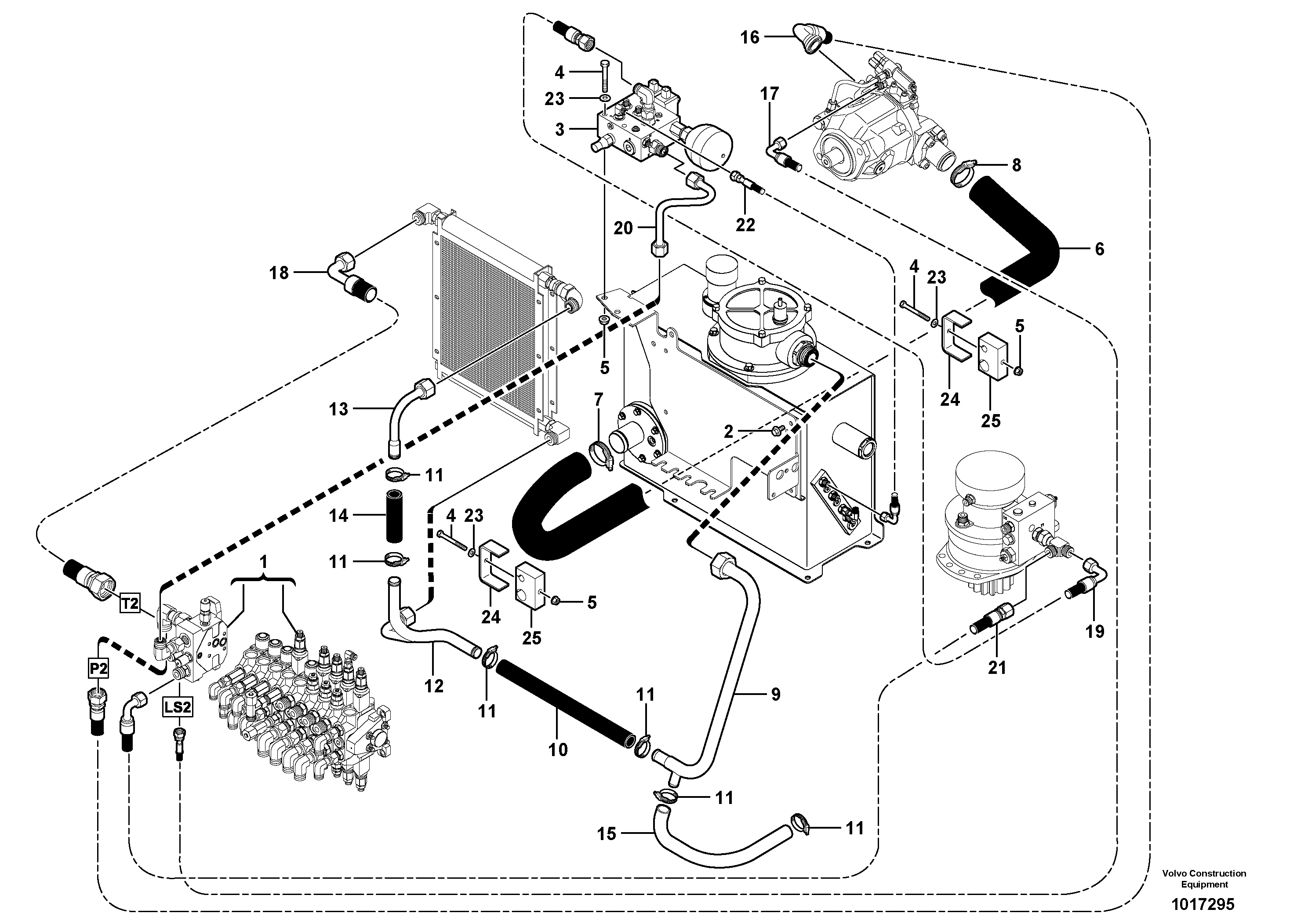 Схема запчастей Volvo EC45 TYPE 284 - 68298 Hydraulic system: feed-and suction line 