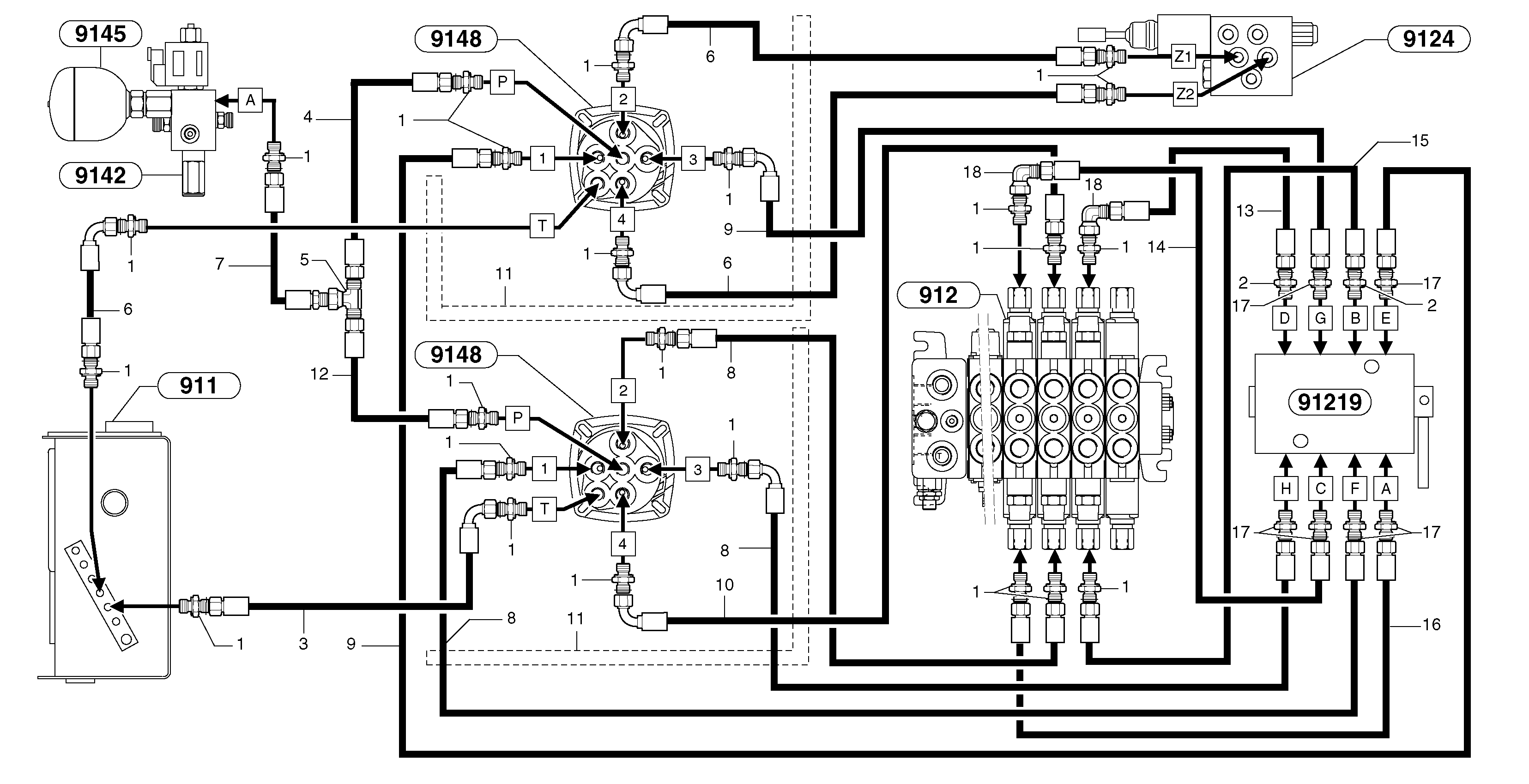 Схема запчастей Volvo EC45 TYPE 284 - 100601 Hydraulic circuit ( low pressure ) 