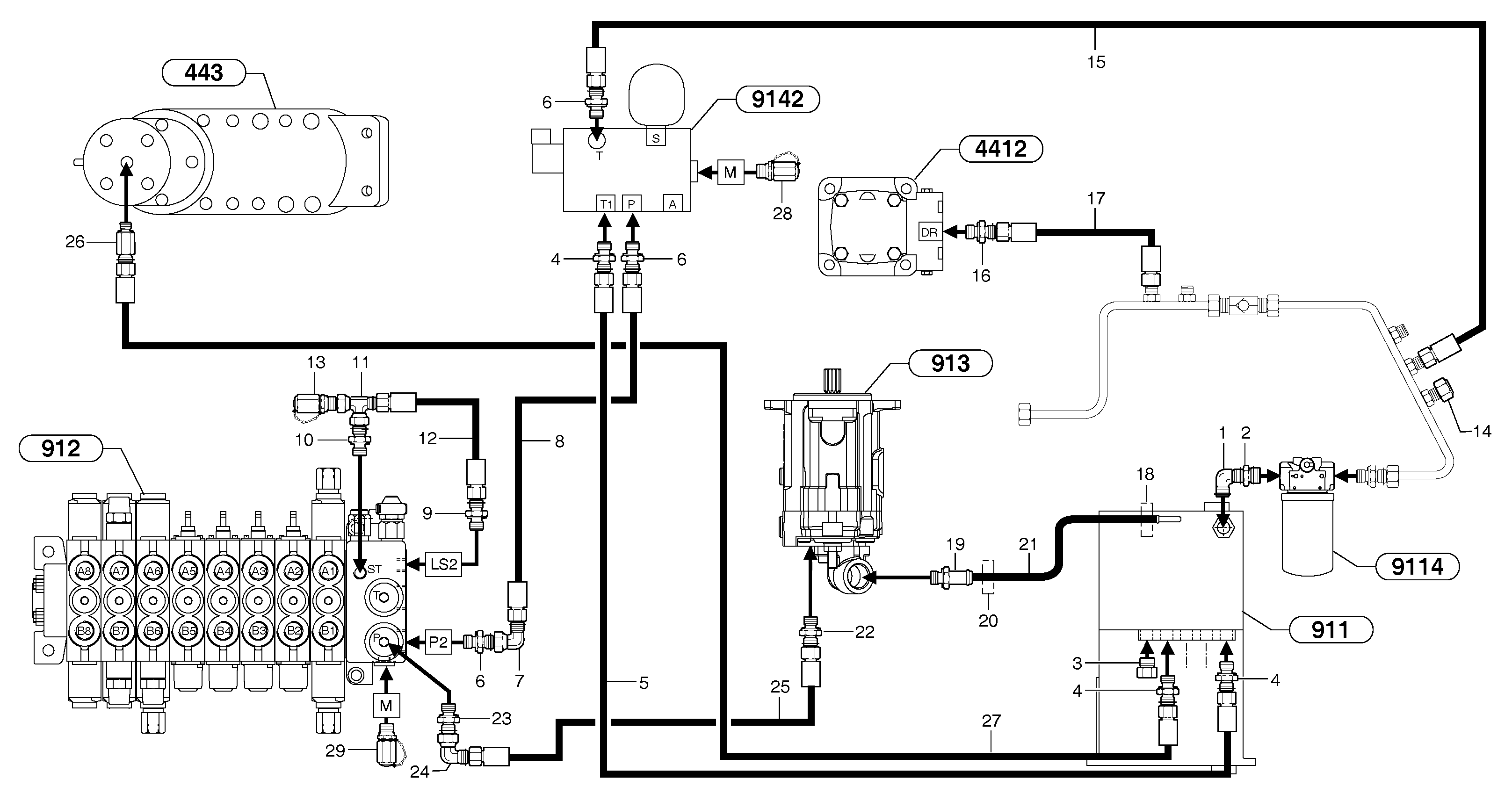 Схема запчастей Volvo EC20B TYPE 272 XT/XTV - 102670 Attachments supply and return circuit 