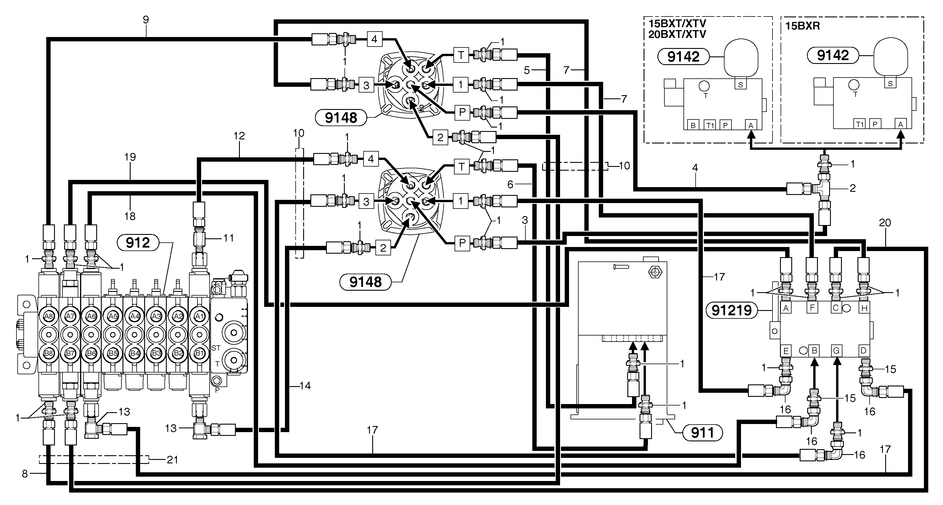Схема запчастей Volvo EC20B TYPE 272 XT/XTV - 85180 Hydr. circuit ( controls attachment ) (us) 