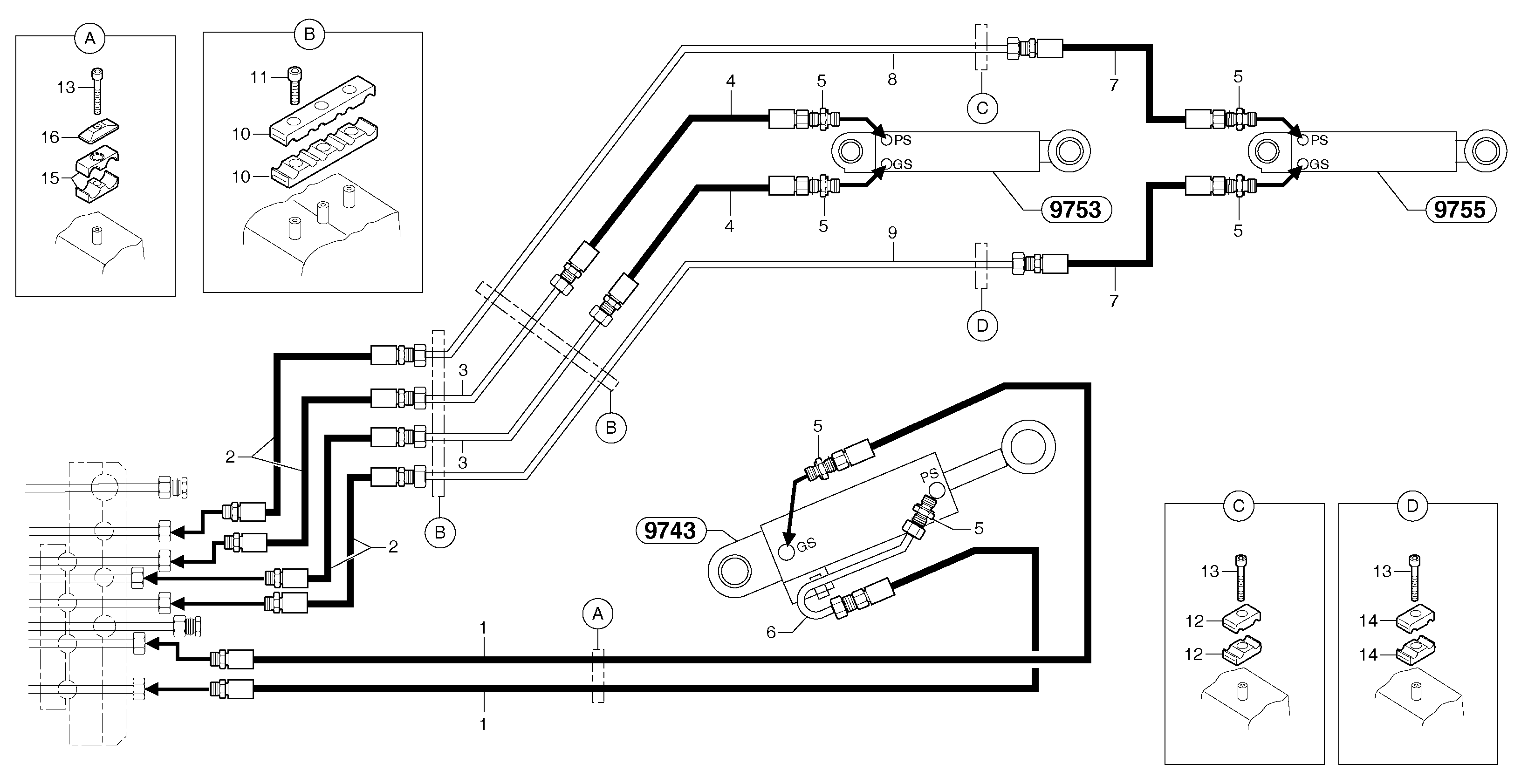 Схема запчастей Volvo EC20B TYPE 272 XT/XTV - 34236 Hydr. circuit.( boom / dipper arm / bucket ) 