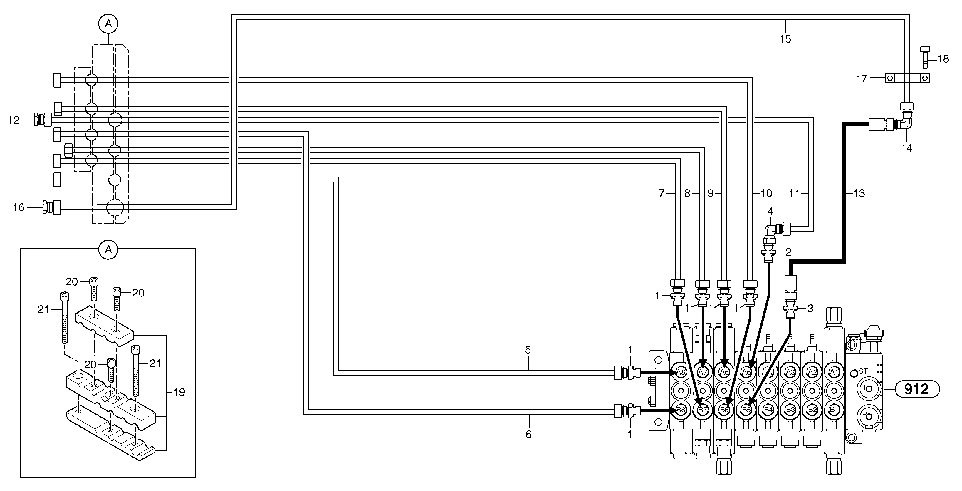 Схема запчастей Volvo EC20B TYPE 272 XT/XTV - 84578 Hydraulic circuit ( platform ) 