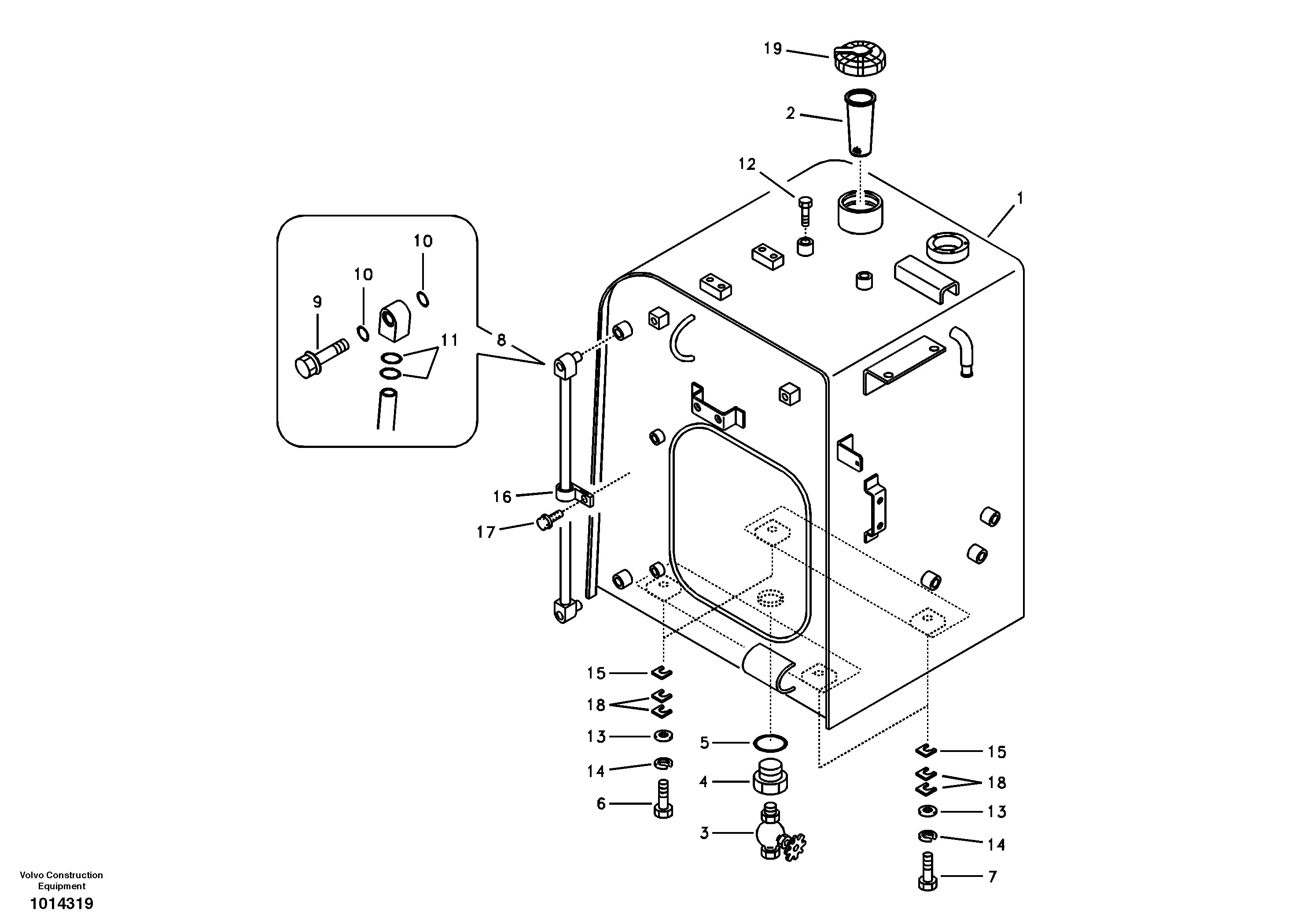 Схема запчастей Volvo EC55B - 34322 Fuel tank with fitting parts 