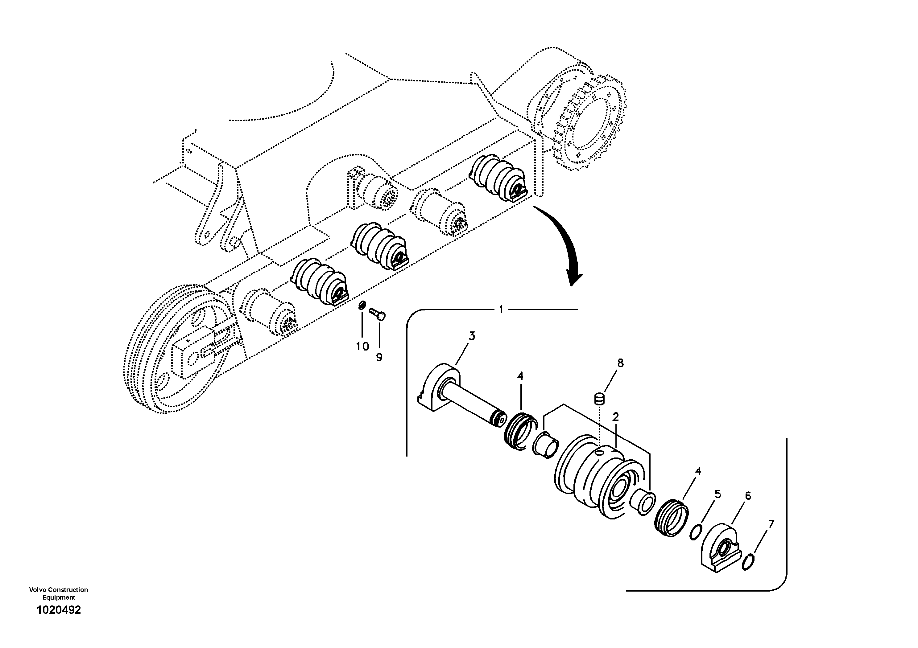 Схема запчастей Volvo EC55B - 34729 Bottom roller 