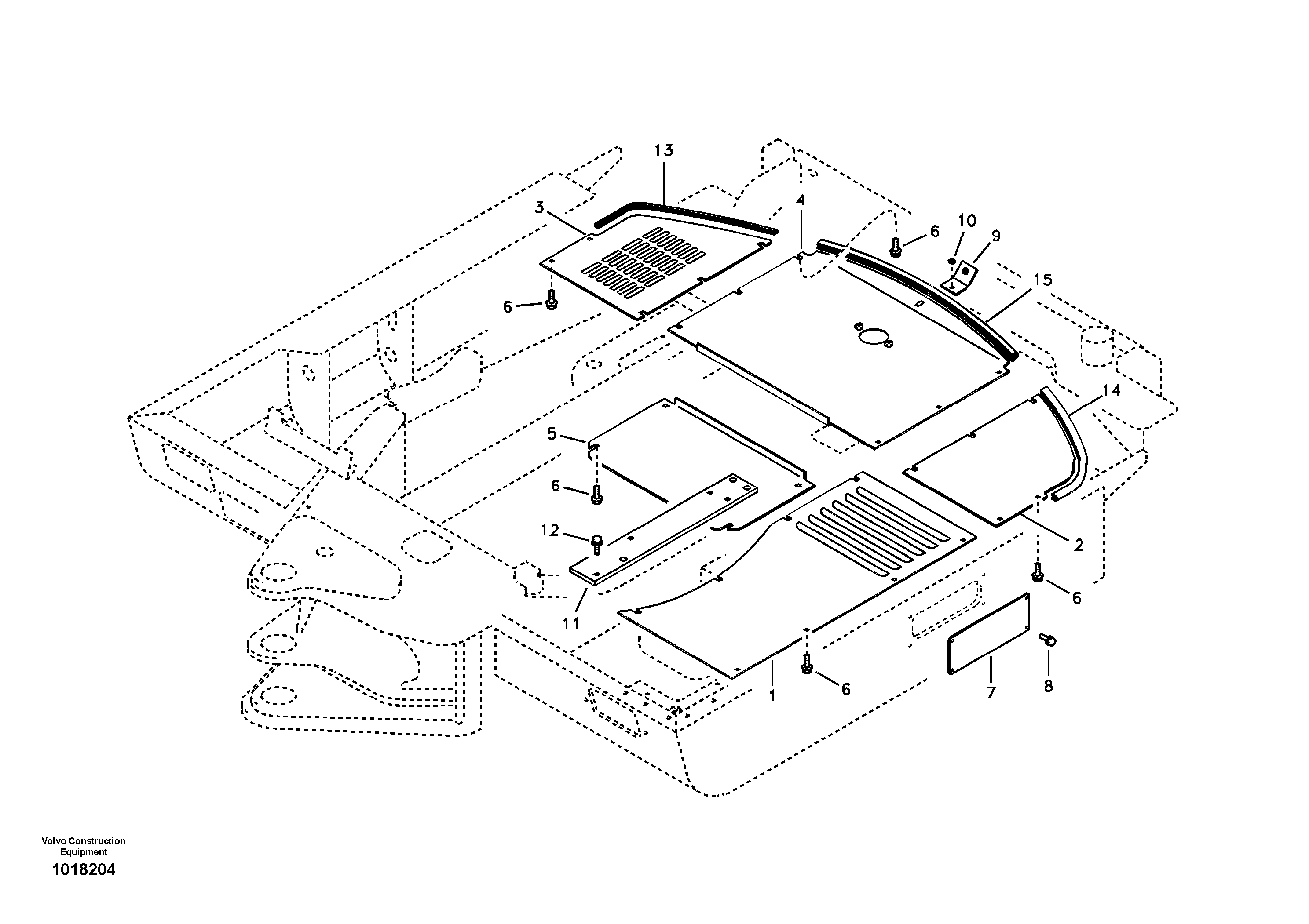 Схема запчастей Volvo EC55B - 35276 Hatches under engine, hydr.pumps, cooler, m.valve and fuel tank 