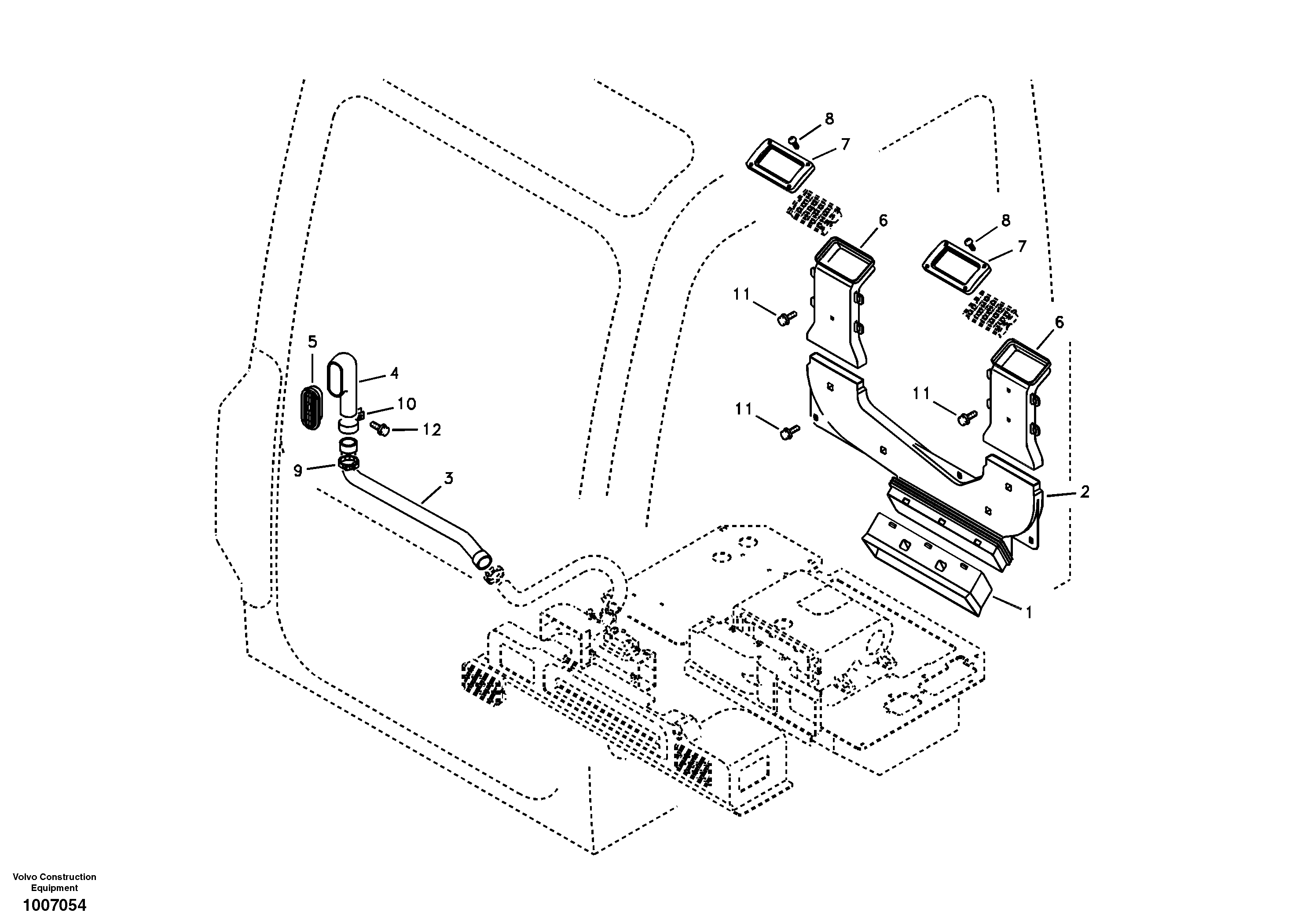 Схема запчастей Volvo EC55B - 34860 Air duct in cabin and cabin floor 