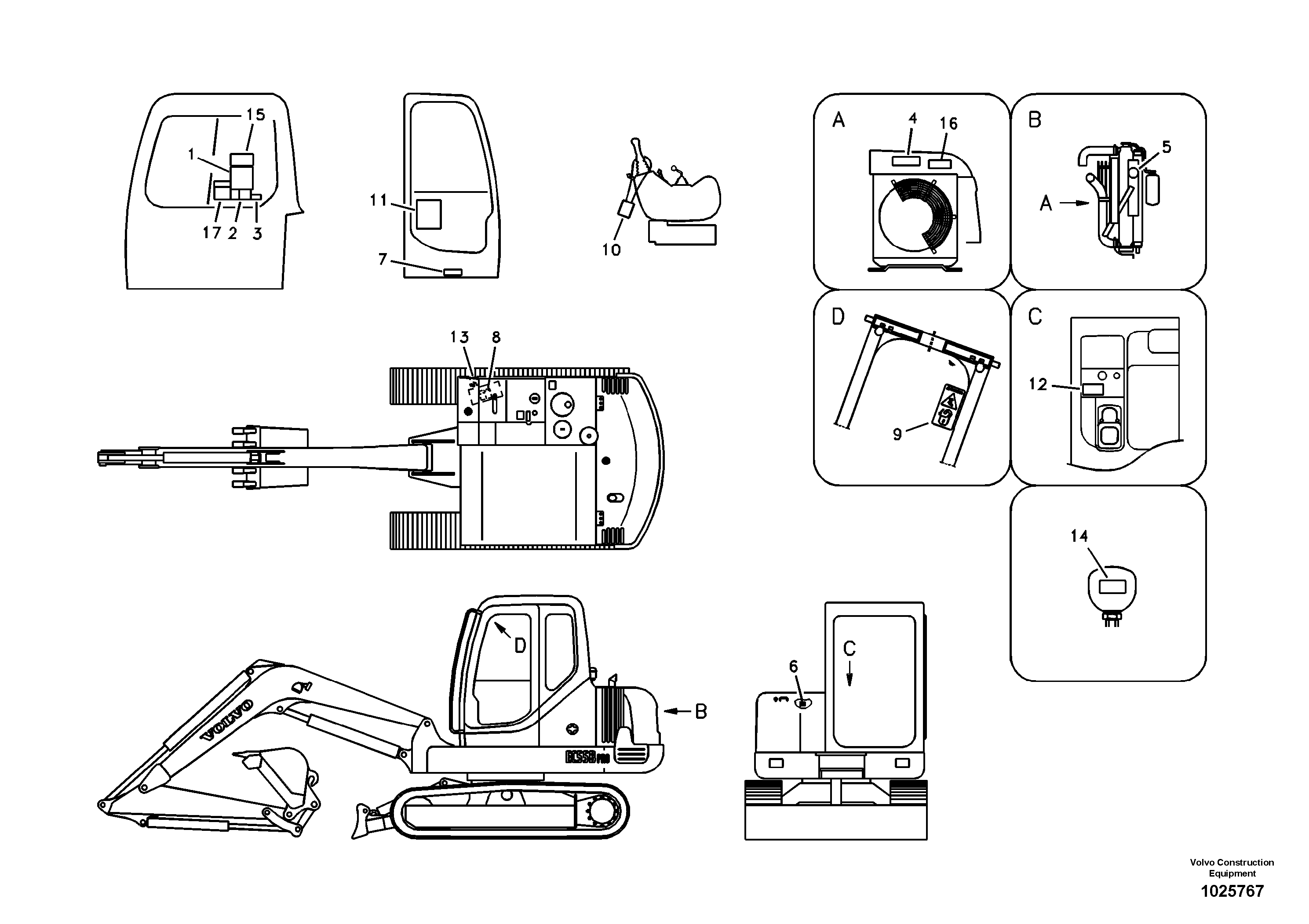 Схема запчастей Volvo EC55B - 75101 Decal, inner location 