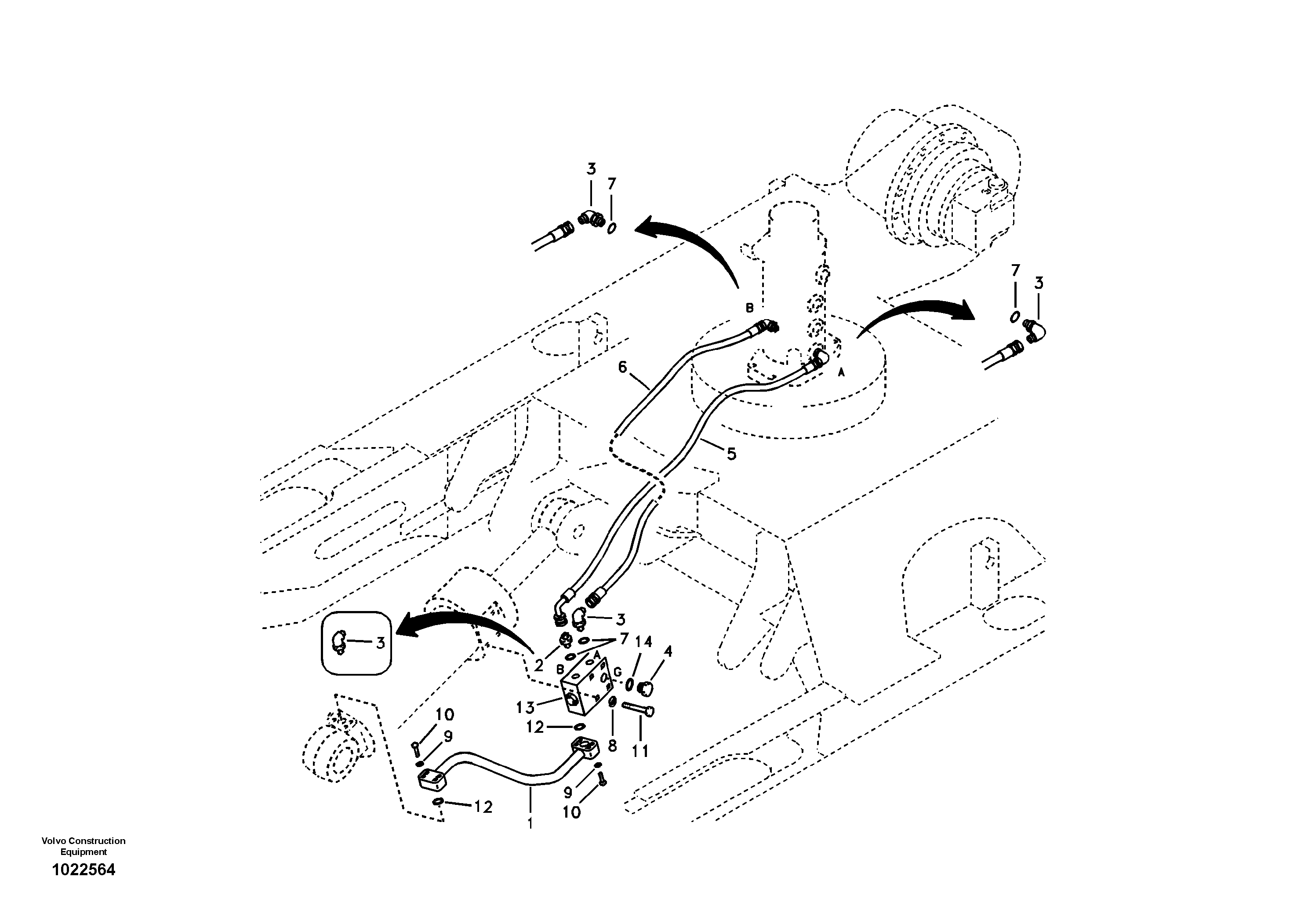 Схема запчастей Volvo EC55B - 64992 Working hydraulic, dozer blade 