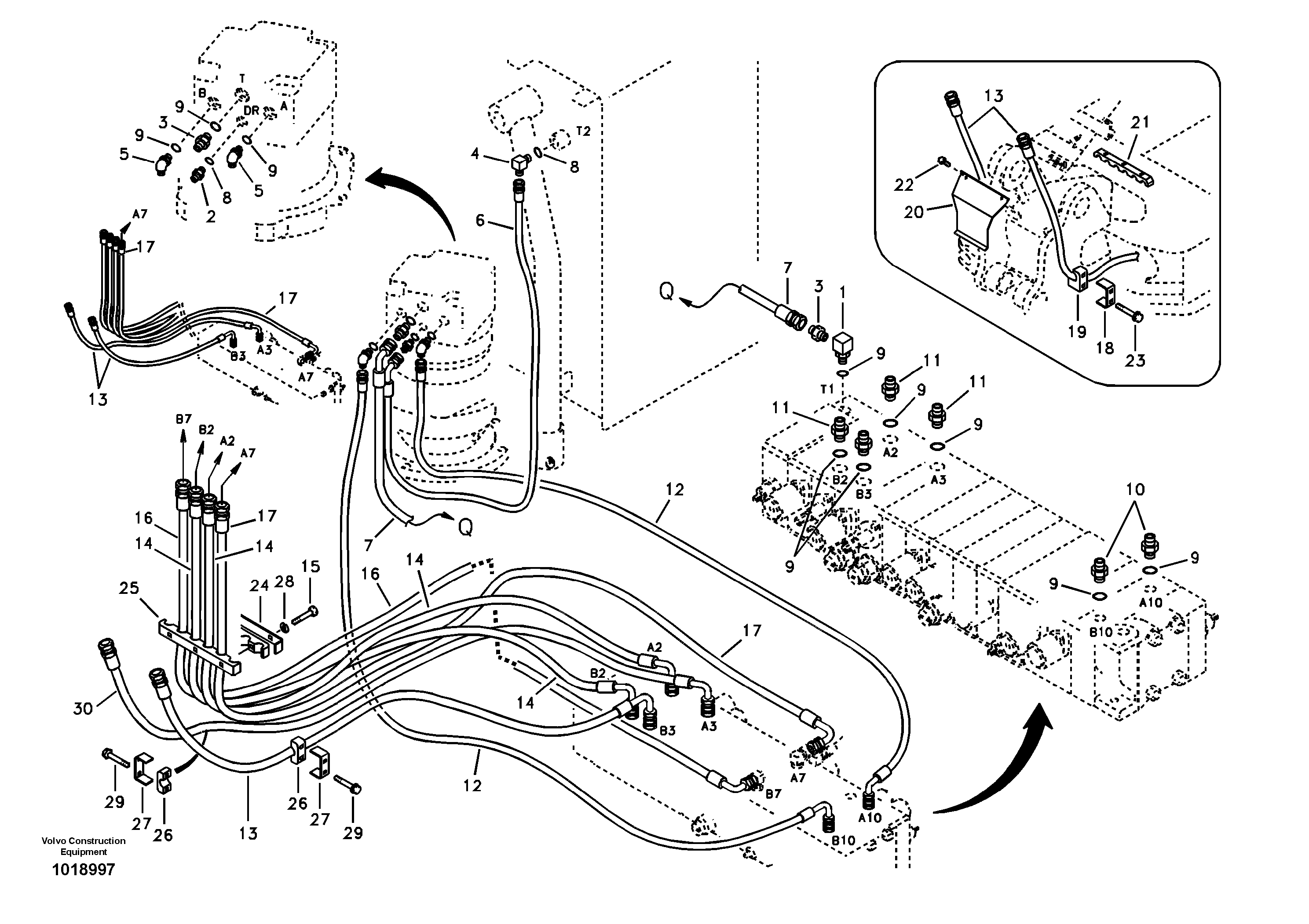 Схема запчастей Volvo EC55B - 81787 Hydraulic system, control valve to boom and swing 