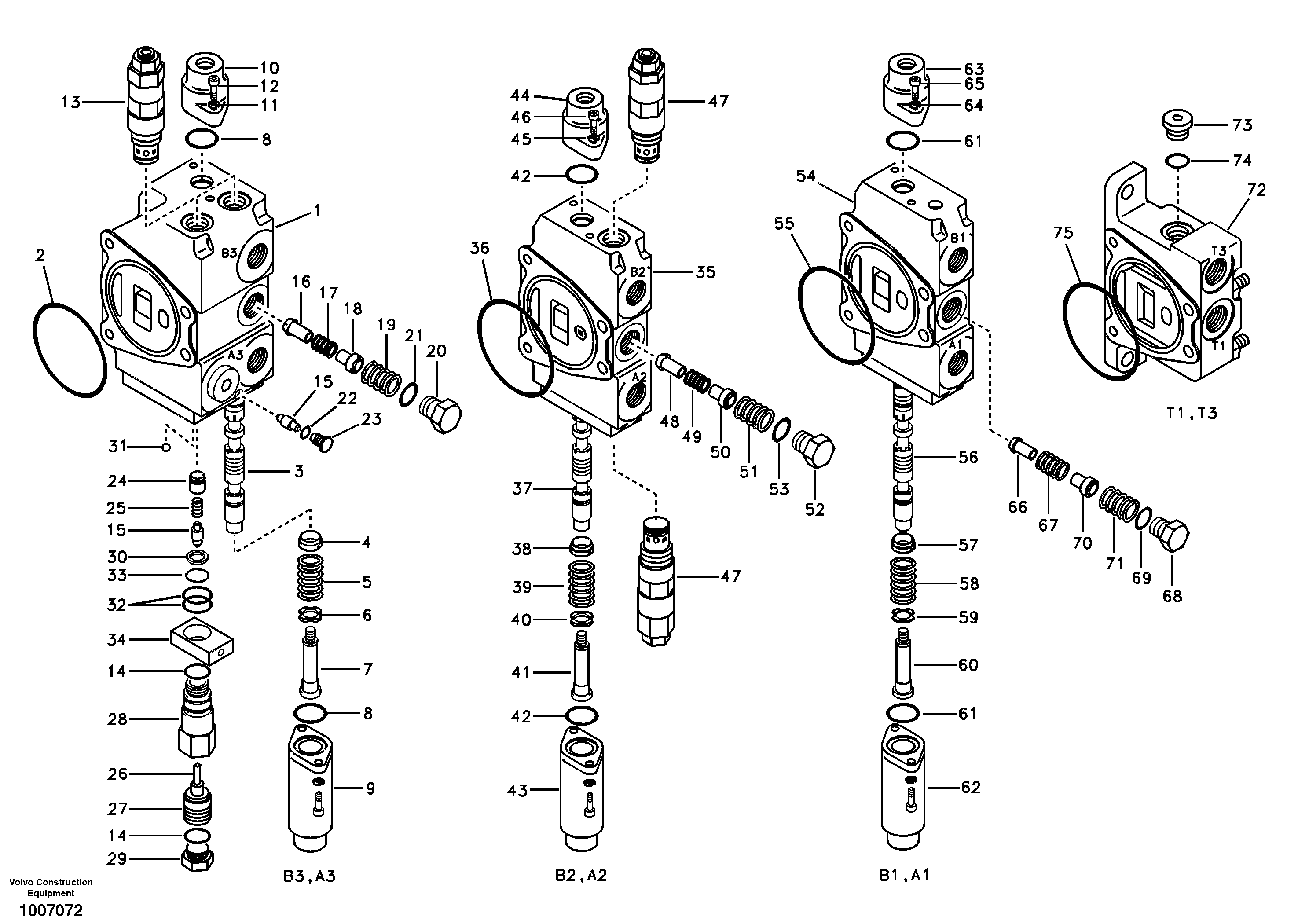 Схема запчастей Volvo EC55B - 50924 Main control valve, boom 1 and bucket and dipper arm 2 and outlet 