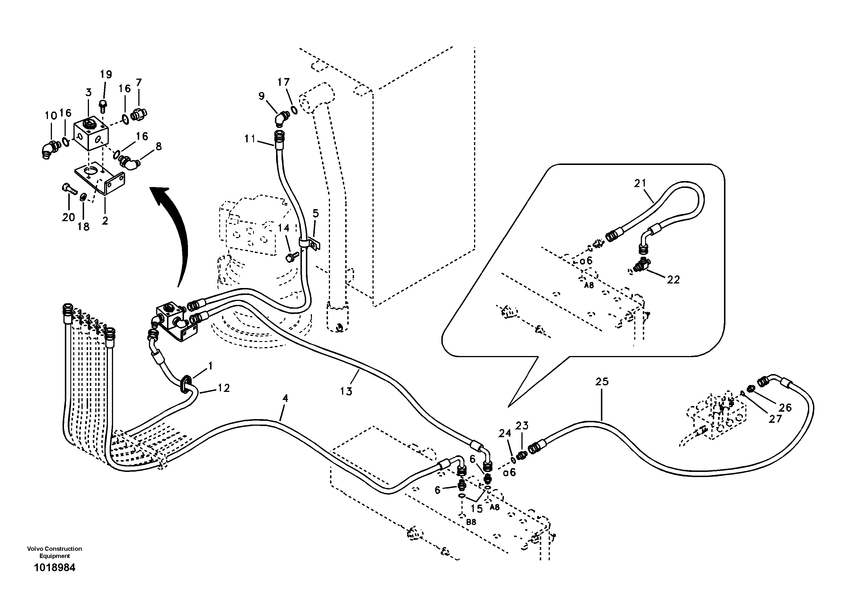 Схема запчастей Volvo EC55B - 41416 Working hydraulic, hammer and shear for upper 