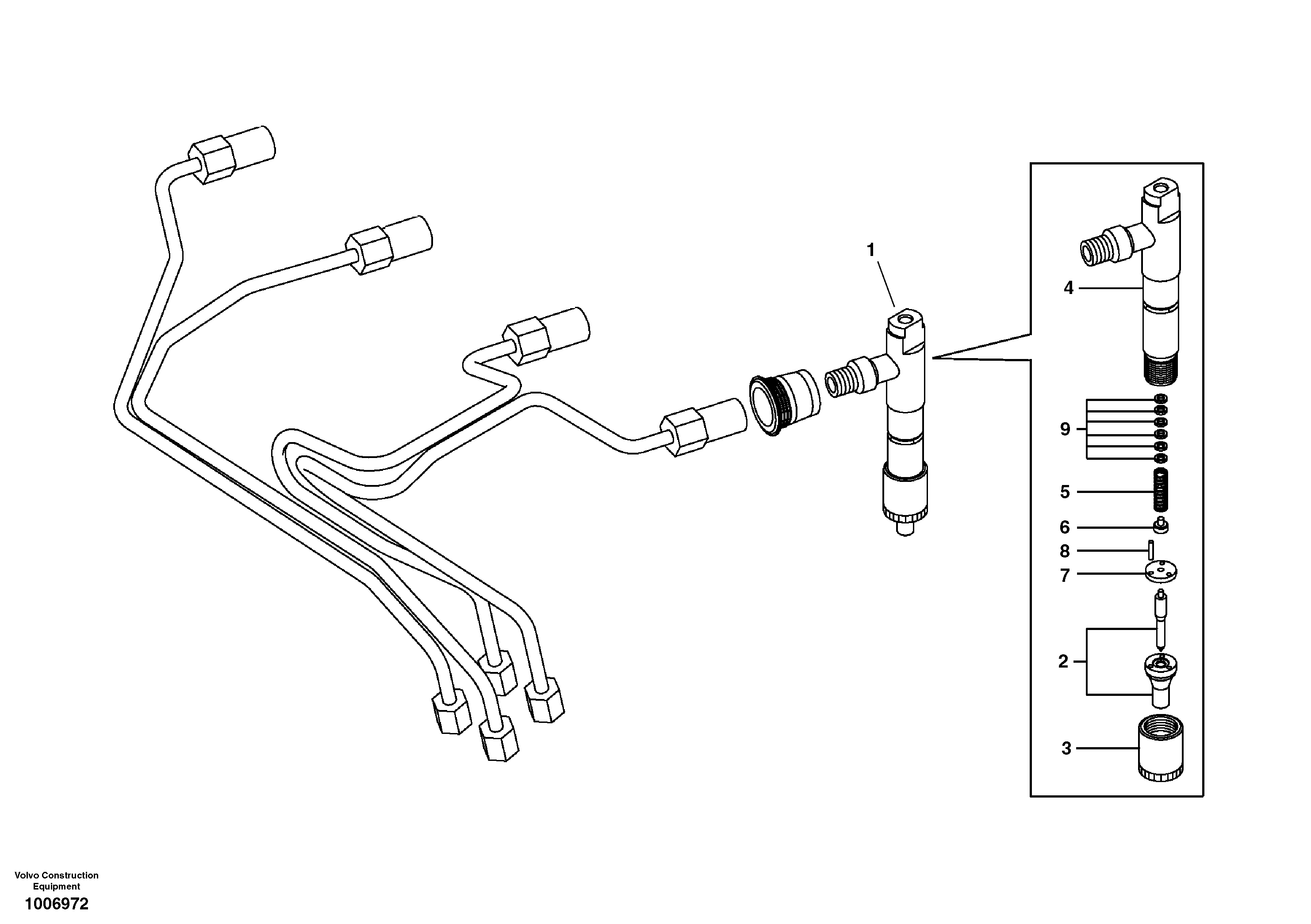 Схема запчастей Volvo EW55B - 3973 Форсунка топливная (инжектор) 