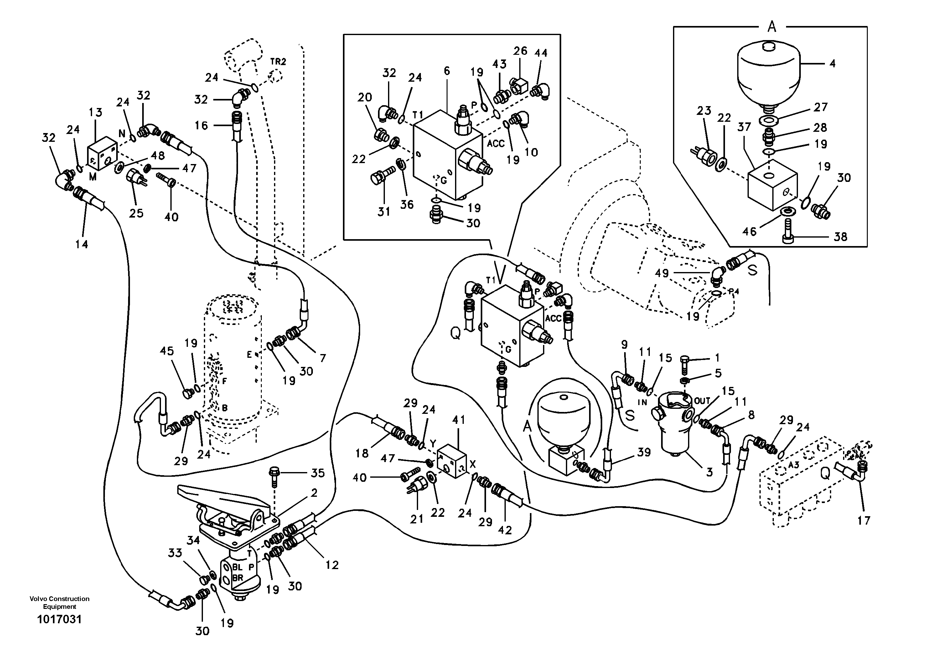 Схема запчастей Volvo EW55B - 31974 Hydraulic system, upper brake line 