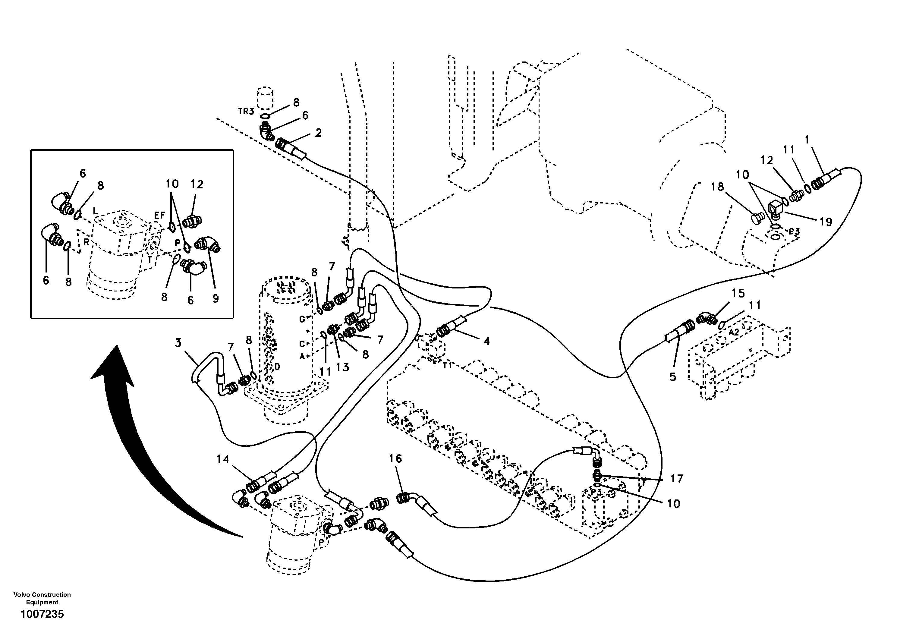 Схема запчастей Volvo EW55B - 32065 Hydraulic system, steering line 