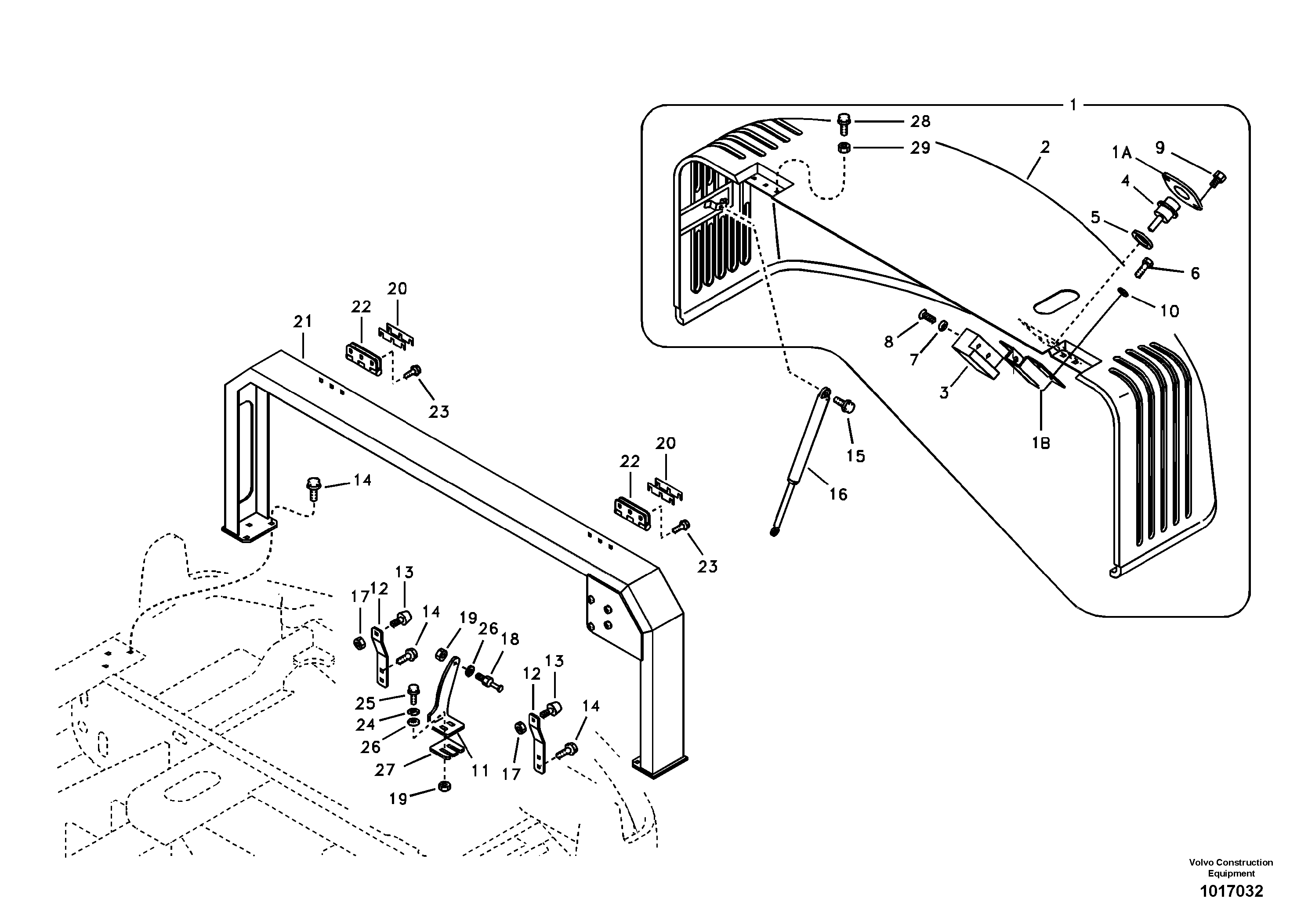 Схема запчастей Volvo EW55B - 9576 Cowl frame, cover and hood 