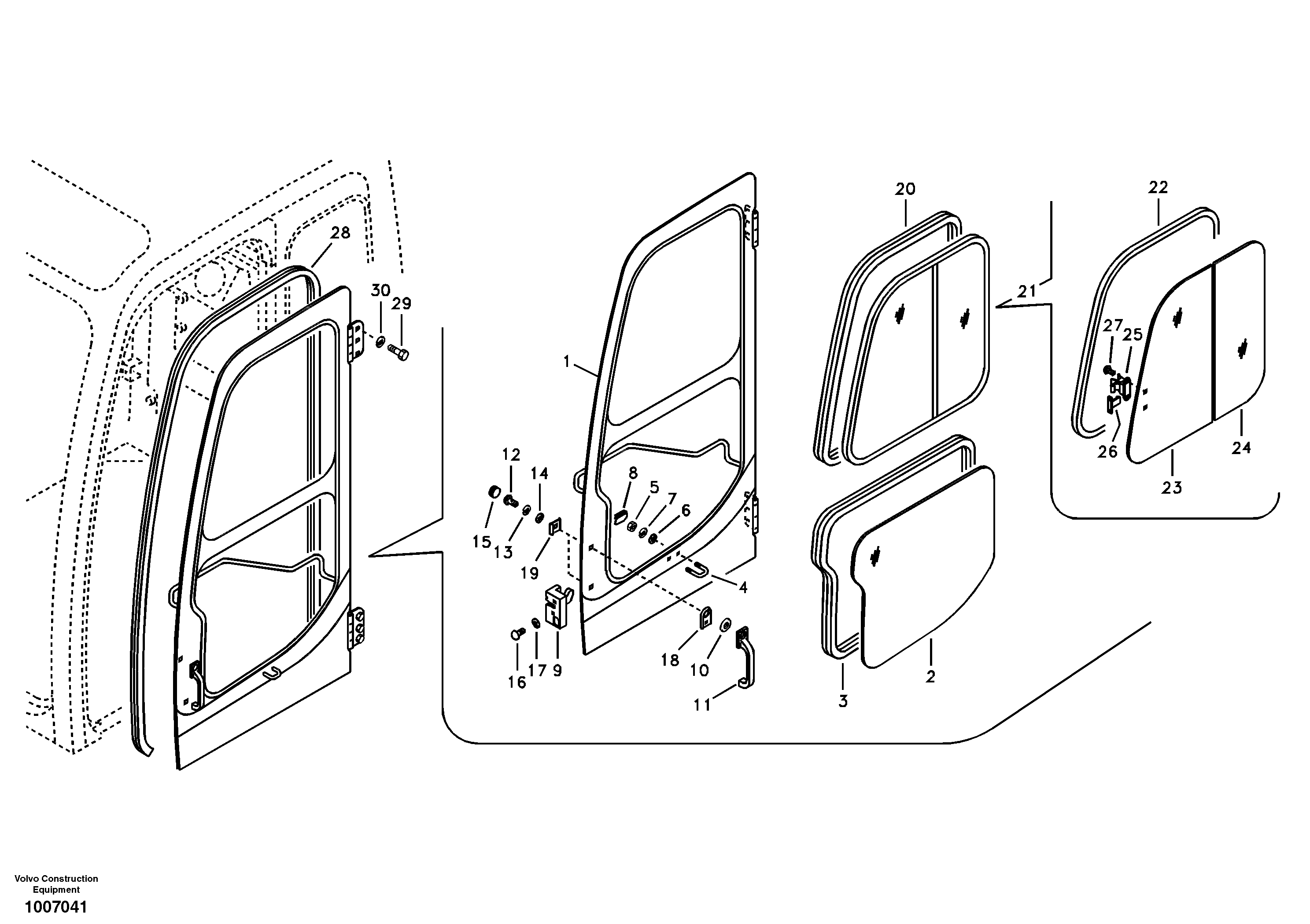 Схема запчастей Volvo EW55B - 9595 Door, operators cab 