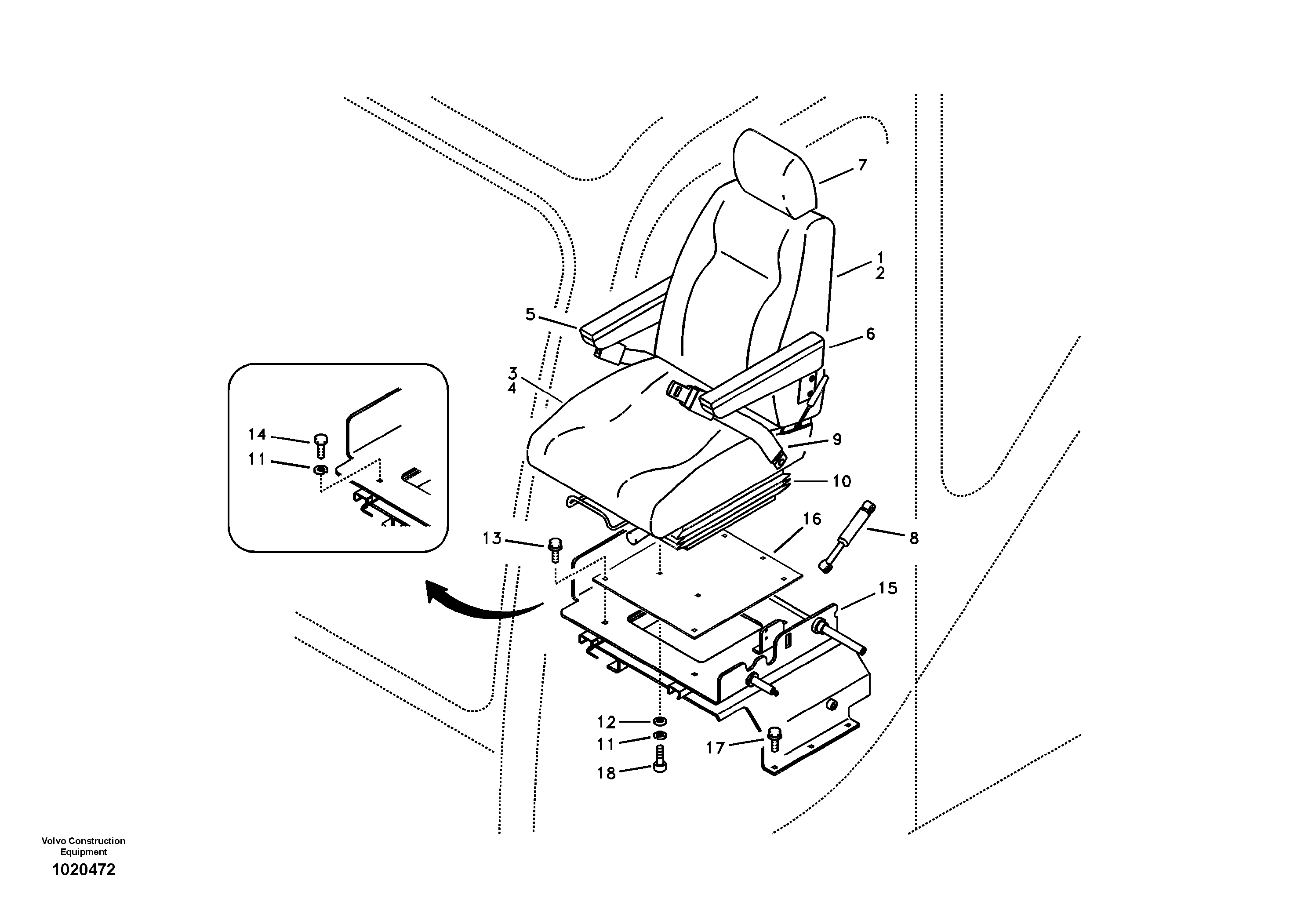 Схема запчастей Volvo EW55B - 5476 Operator seat with fitting parts 