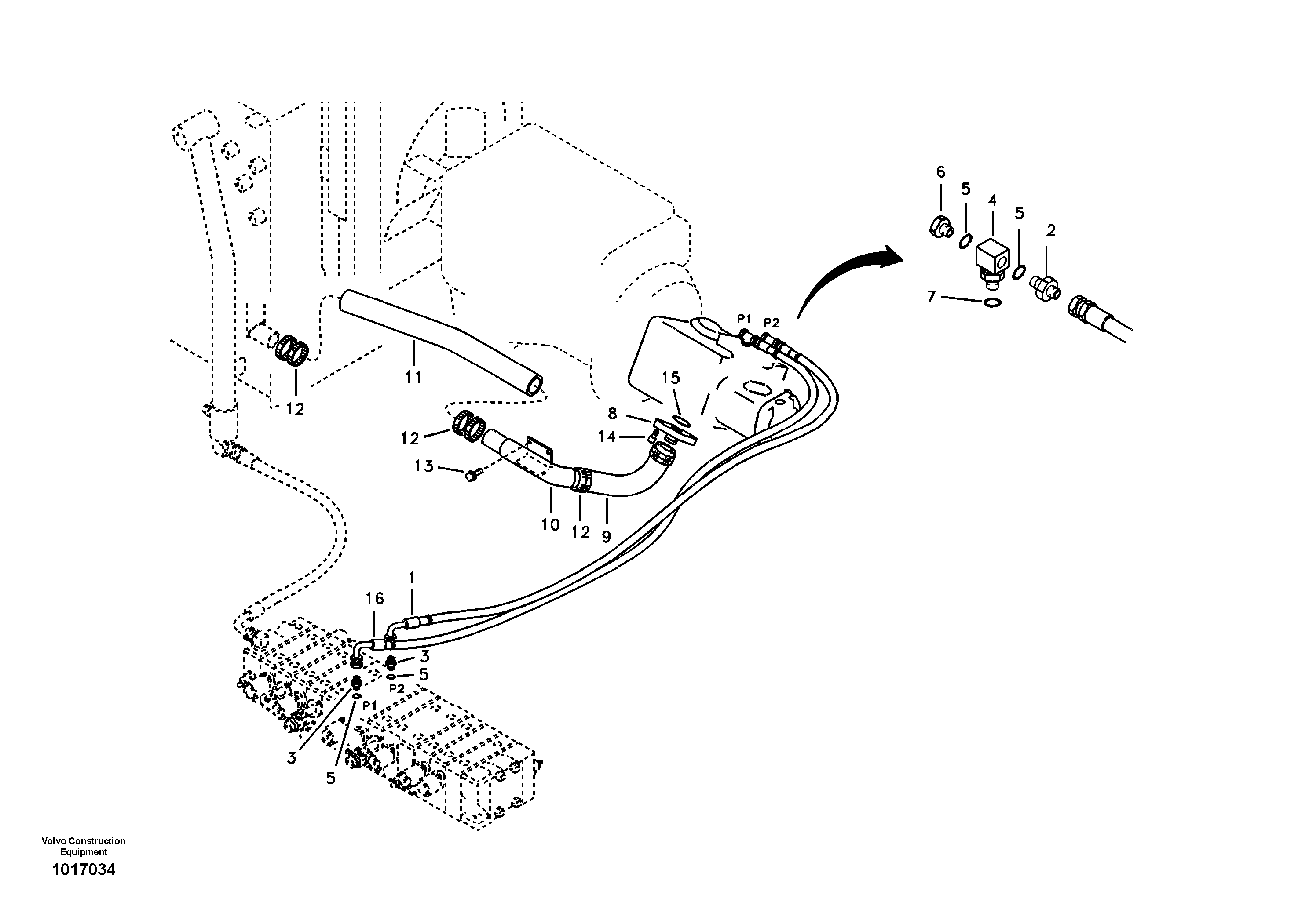 Схема запчастей Volvo EW55B - 32070 Hydraulic system, hydraulic tank to hydraulic pump 