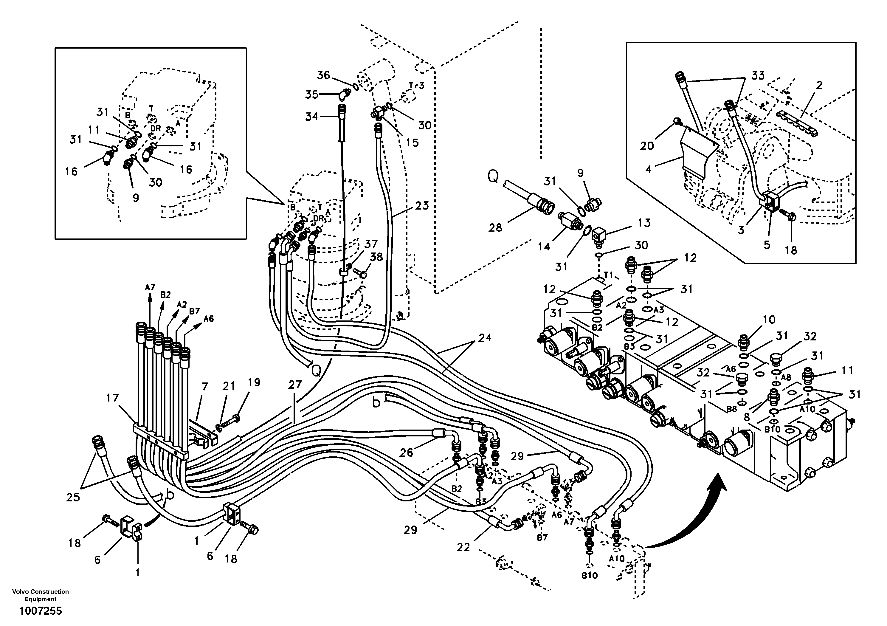 Схема запчастей Volvo EW55B - 93371 Hydraulic system, control valve to boom and swing 