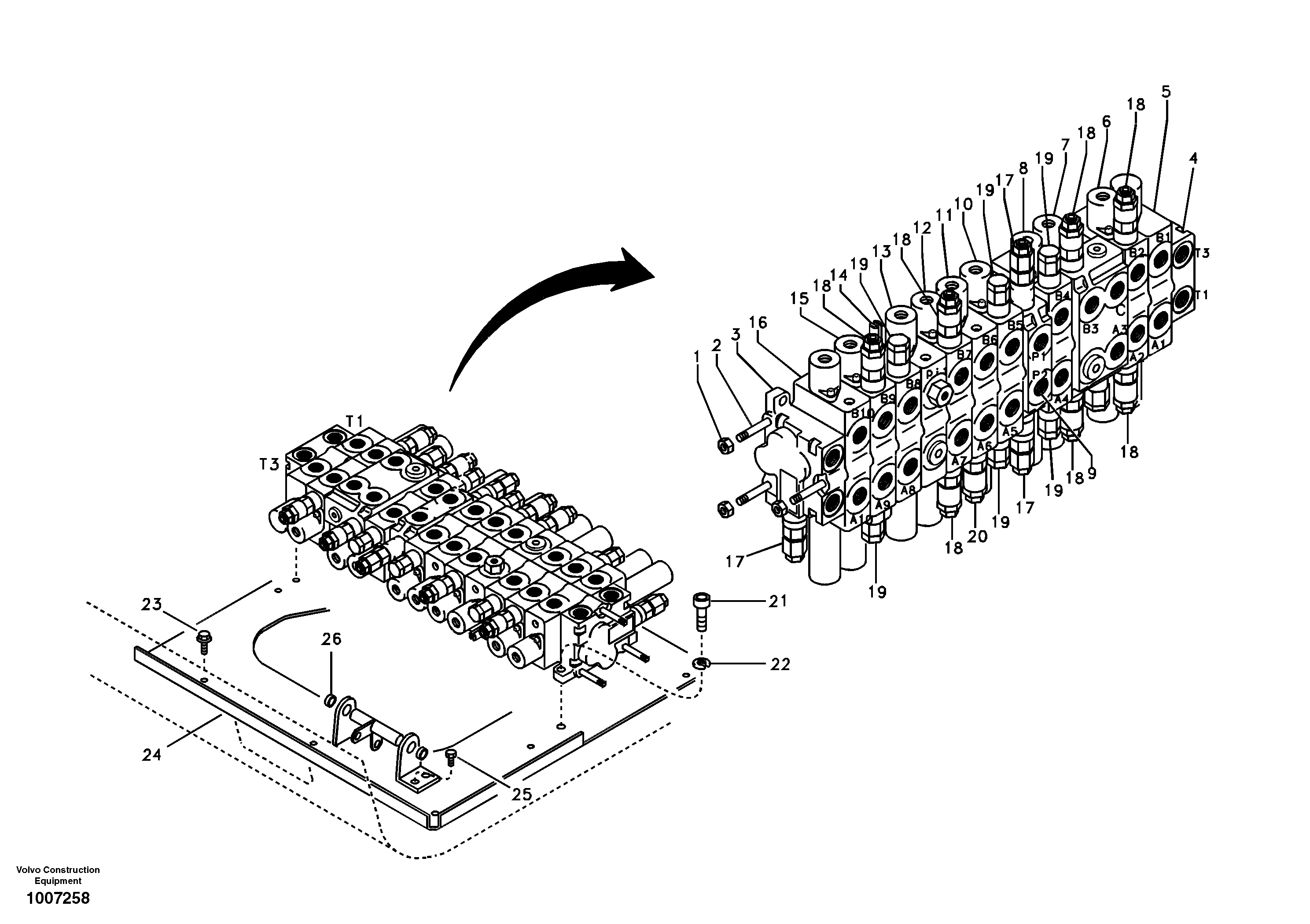 Схема запчастей Volvo EW55B - 4292 Control valve with fitting parts 