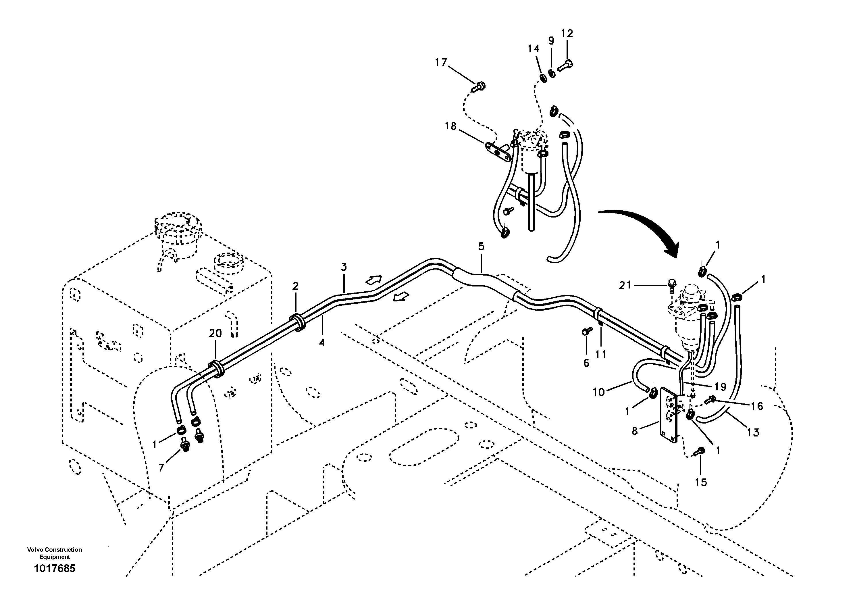 Схема запчастей Volvo EW55B - 4257 Fuel pipe - Fuel tank 