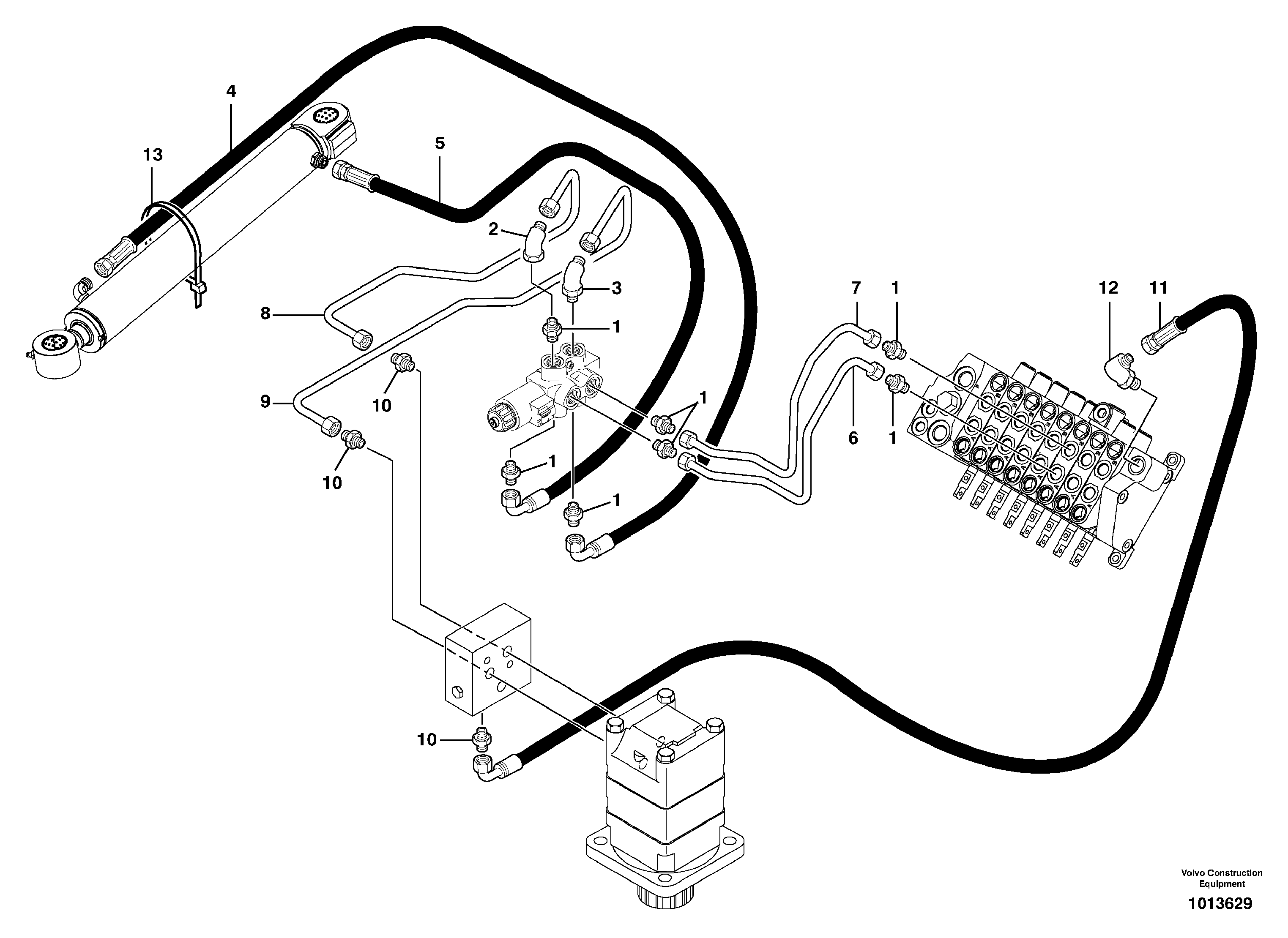 Схема запчастей Volvo EC13 TYPE 600 XR/XTV - 13913 Hydr. circuit. ( boom slewing / offset ) 