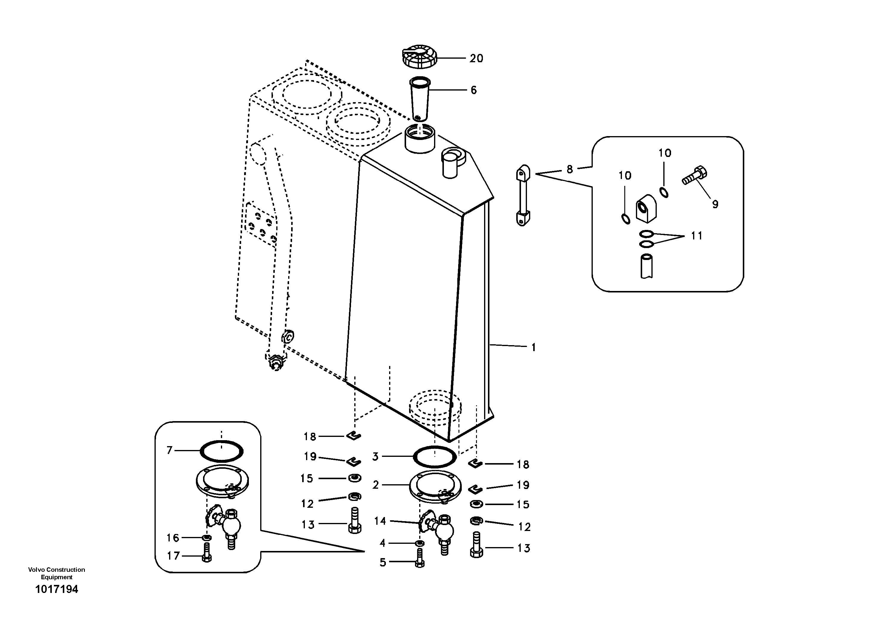 Схема запчастей Volvo ECR58 - 51322 Fuel tank with fitting parts 