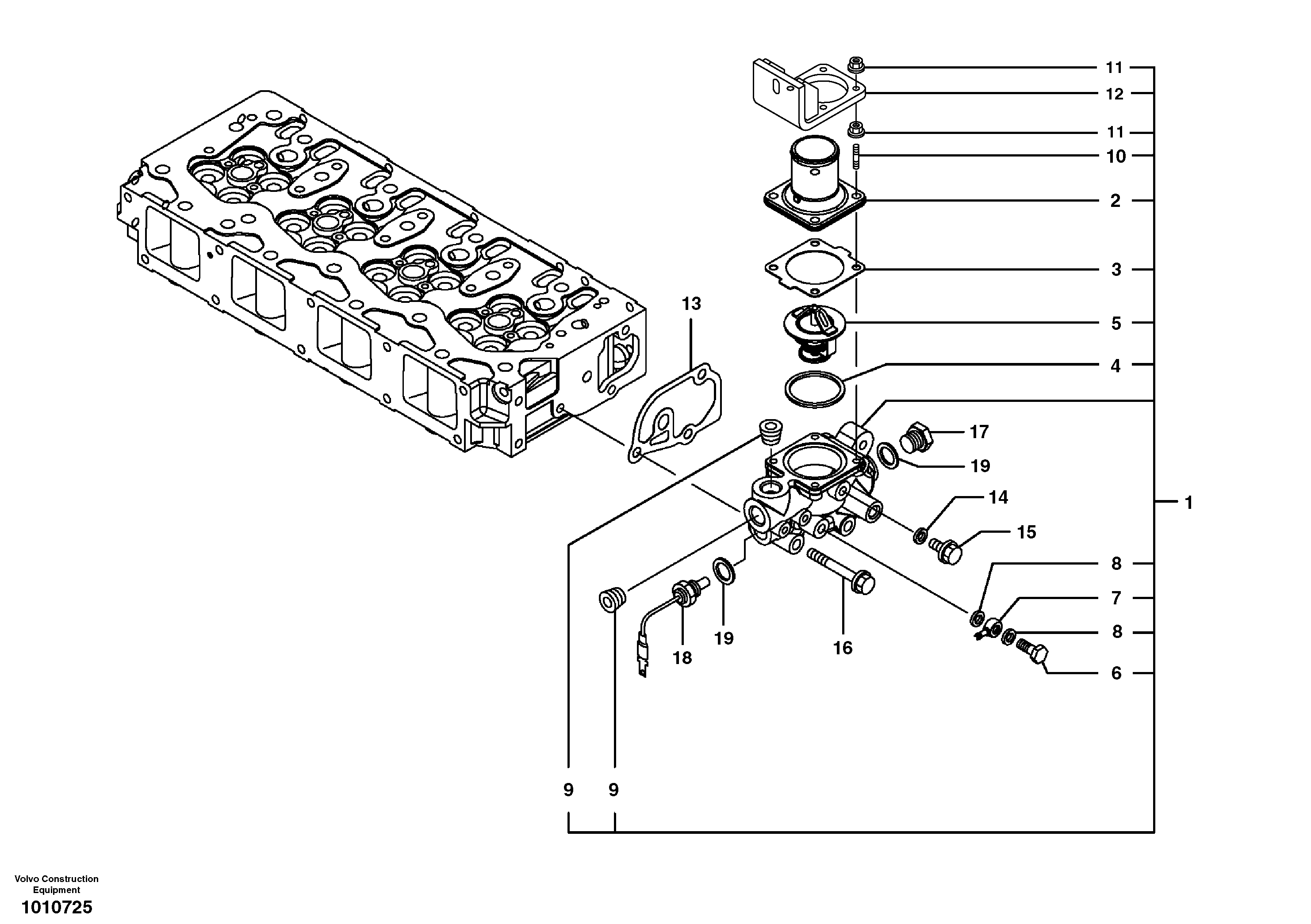 Схема запчастей Volvo ECR58 - 17628 Thermostat housing 