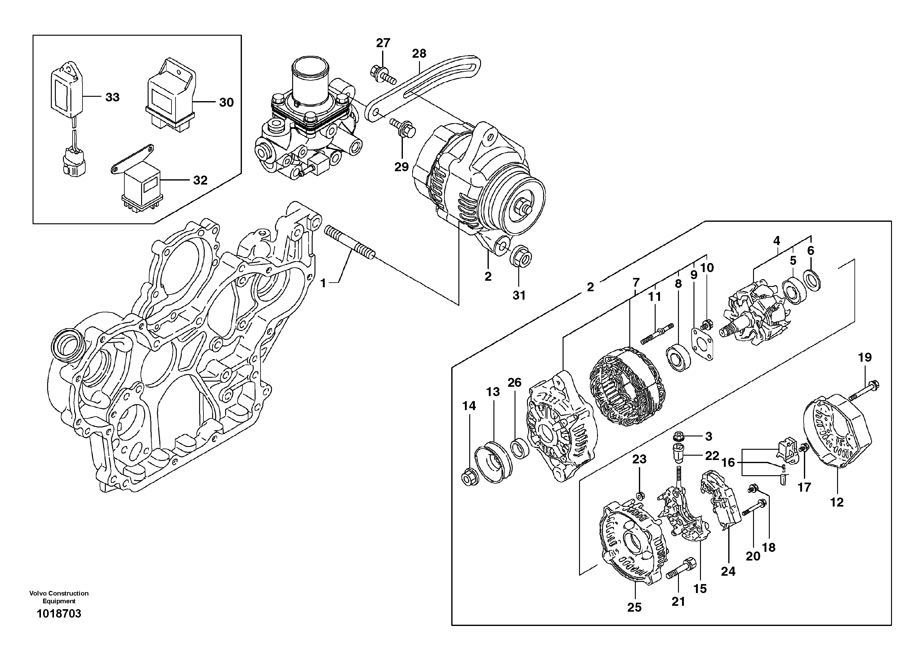 Схема запчастей Volvo ECR58 - 53383 Alternator with assembling details 