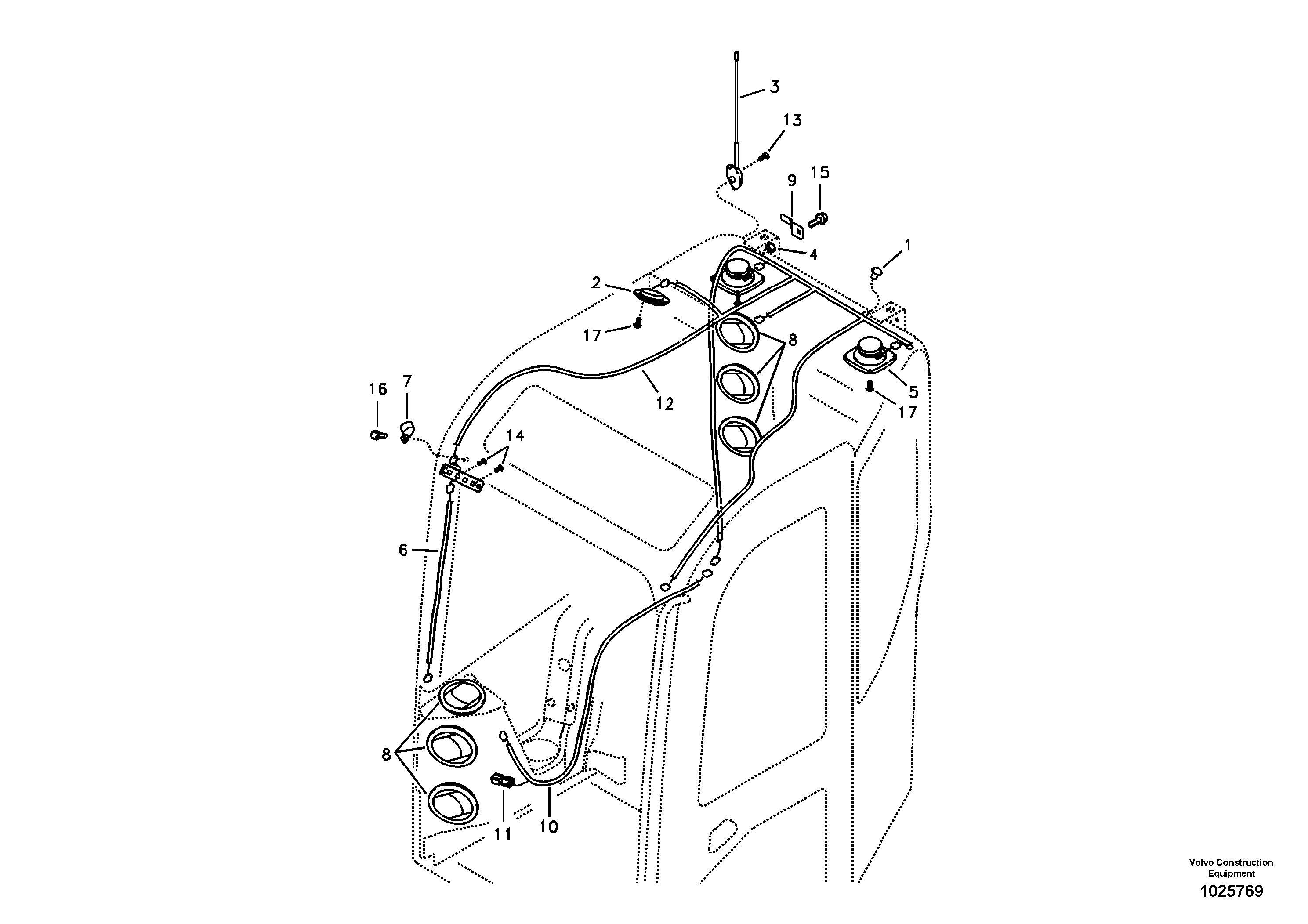 Схема запчастей Volvo ECR58 - 1790 Cable harnesses, cab 