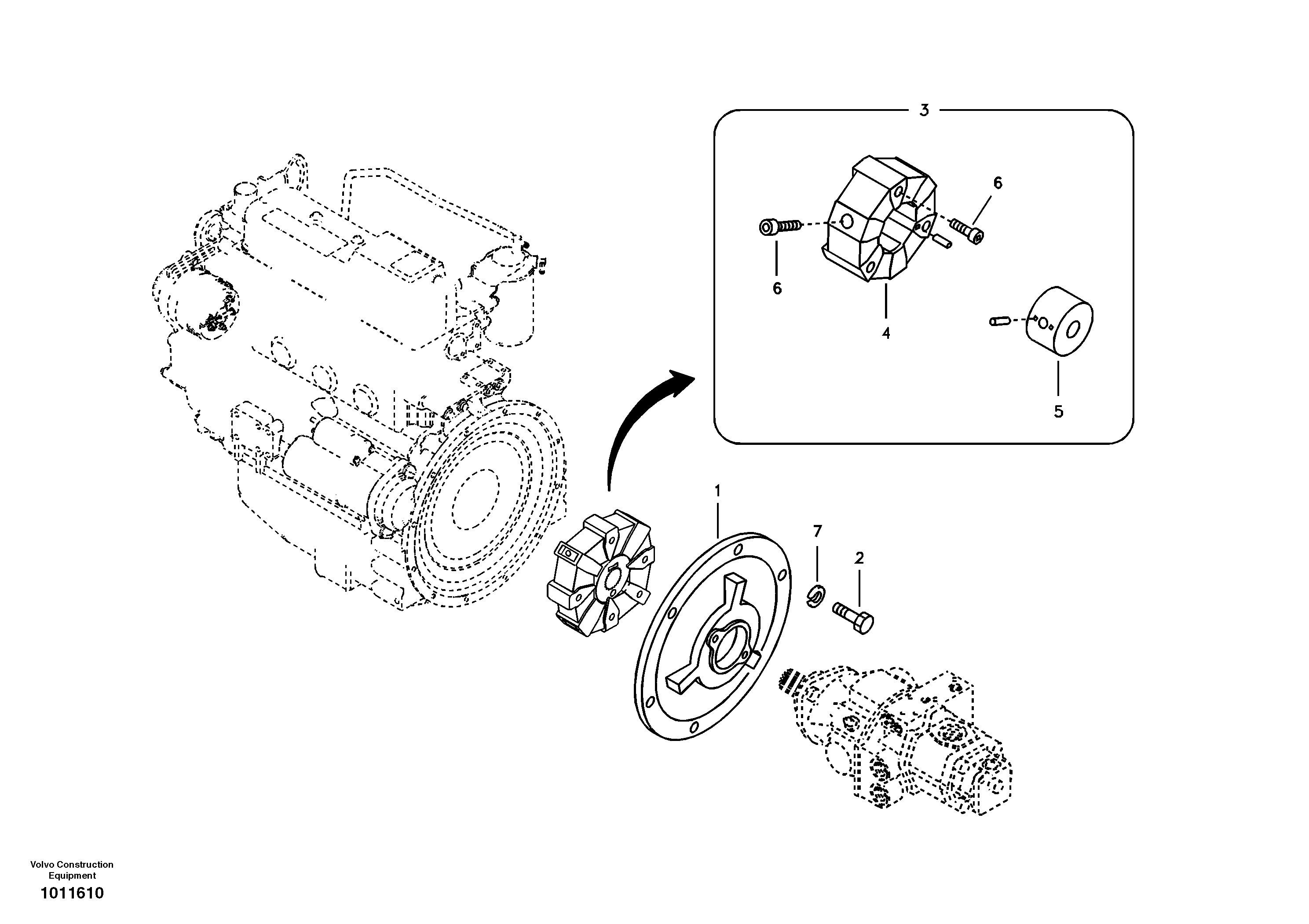 Схема запчастей Volvo ECR58 - 100082 Pump gearbox with assembling parts 