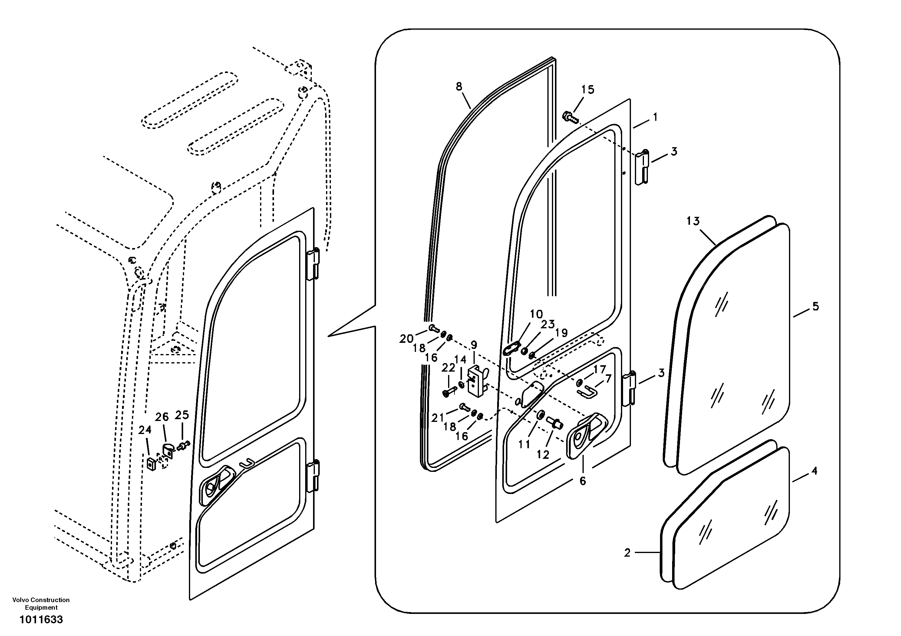 Схема запчастей Volvo ECR58 - 93105 Door, operators cab 