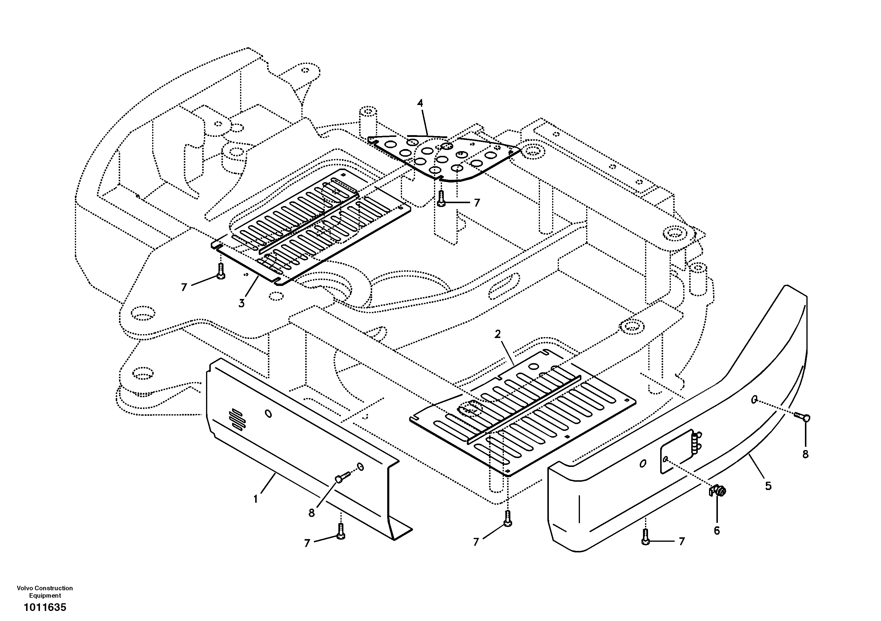 Схема запчастей Volvo ECR58 - 4637 Hatches under engine, hydr.pumps, cooler, m.valve and fuel tank 