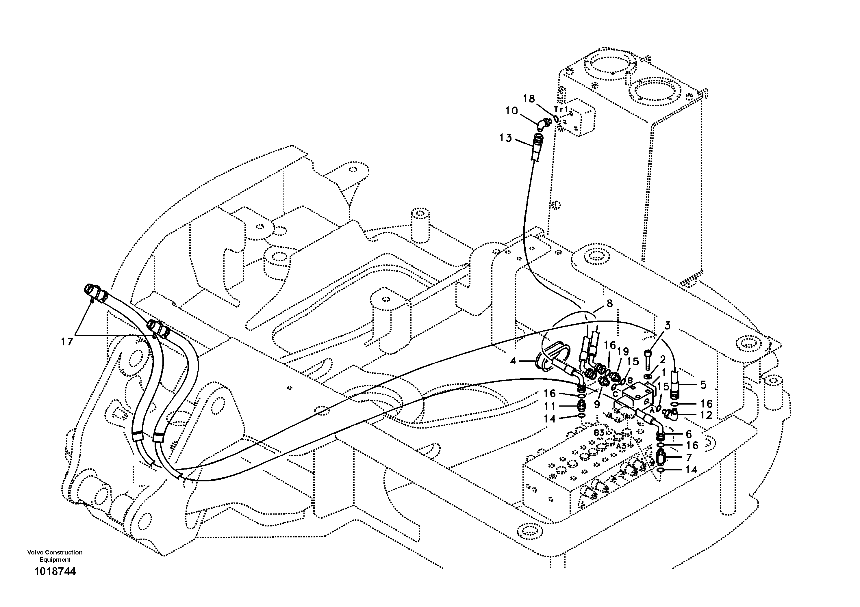 Схема запчастей Volvo ECR58 - 37462 Servo hydraulics, hammer hydr. on base machine 