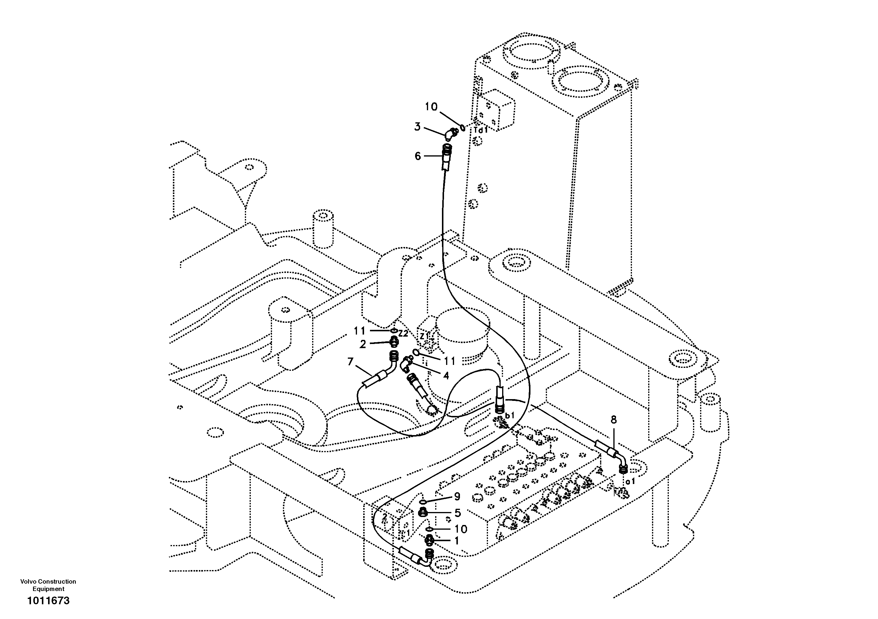 Схема запчастей Volvo ECR58 - 4709 Servo system, control valve piping 