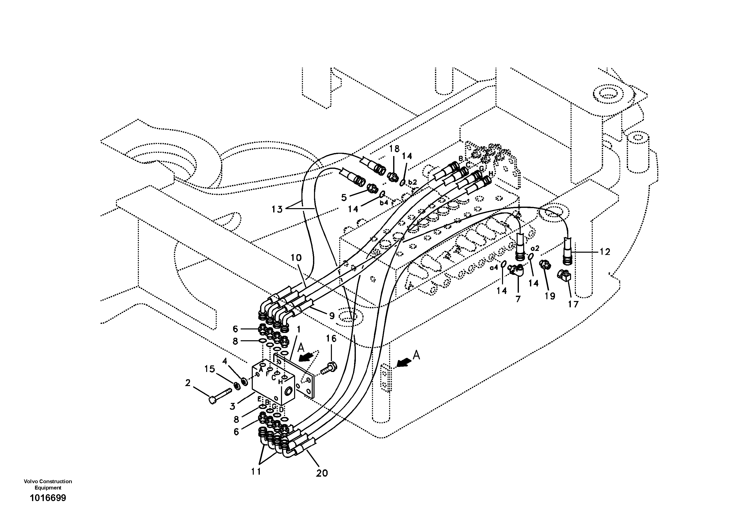 Схема запчастей Volvo ECR58 - 4717 Servo system, changing lever function 