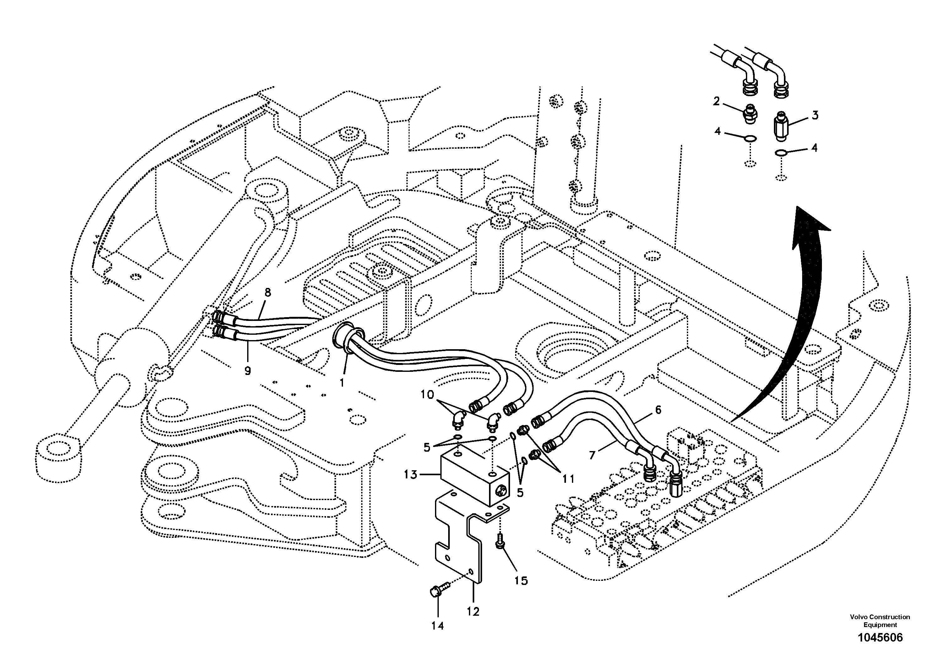 Схема запчастей Volvo ECR58 - 77529 Hydraulic system, control valve to boom and swing 