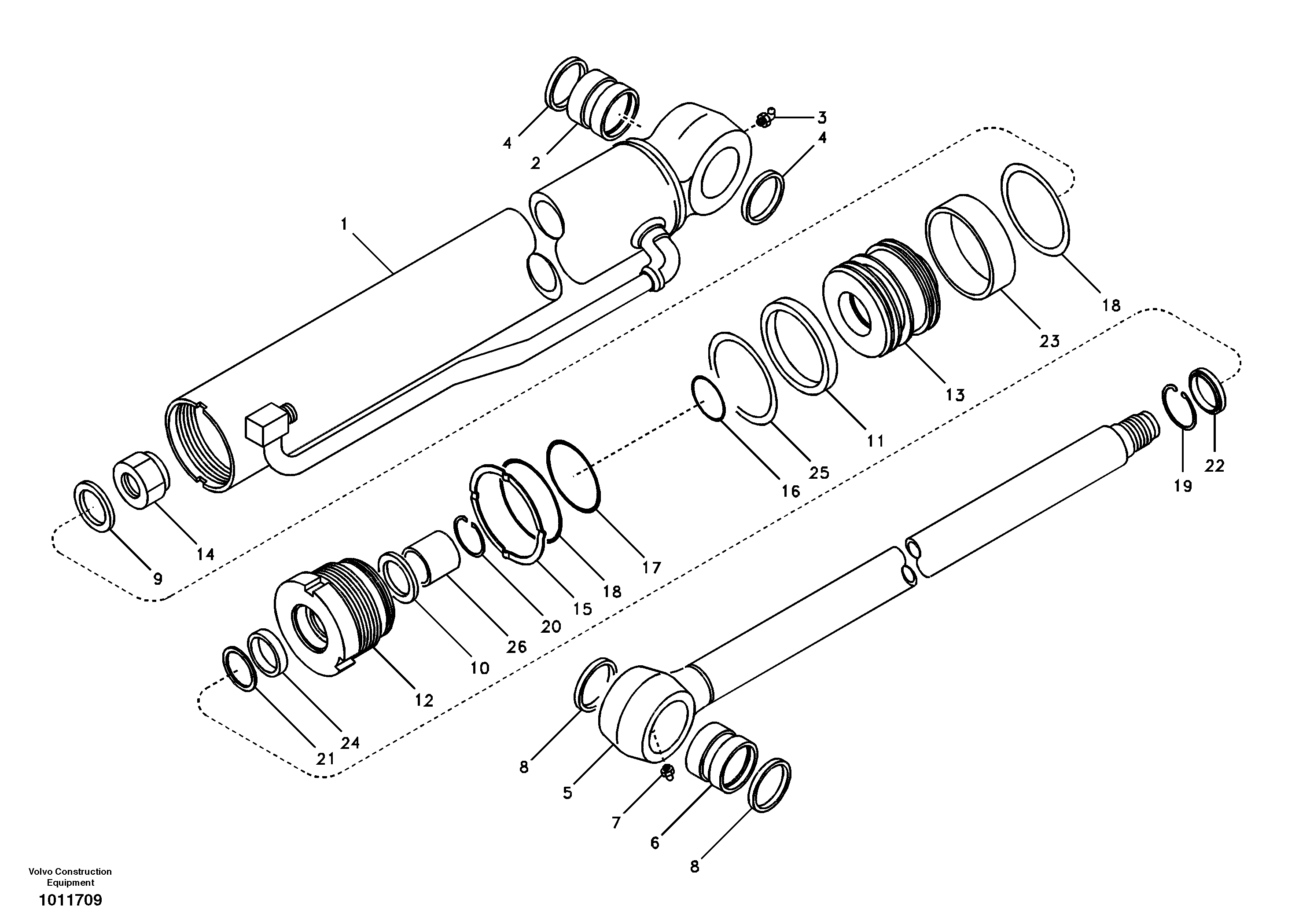 Схема запчастей Volvo ECR58 - 58388 Цилиндр ковша 