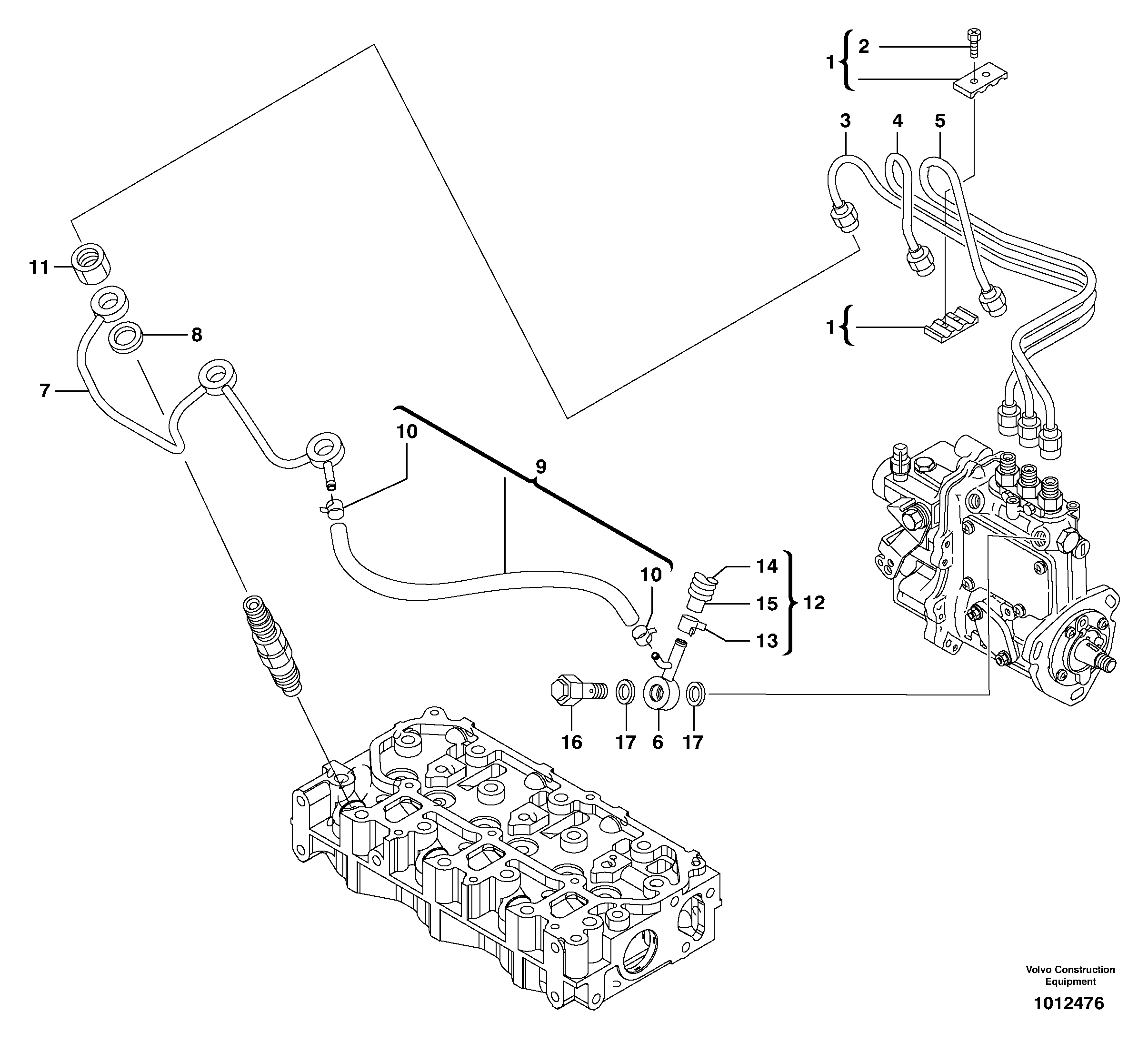 Схема запчастей Volvo ECR28 TYPE 601 - 73539 Fuel pipes-injector 