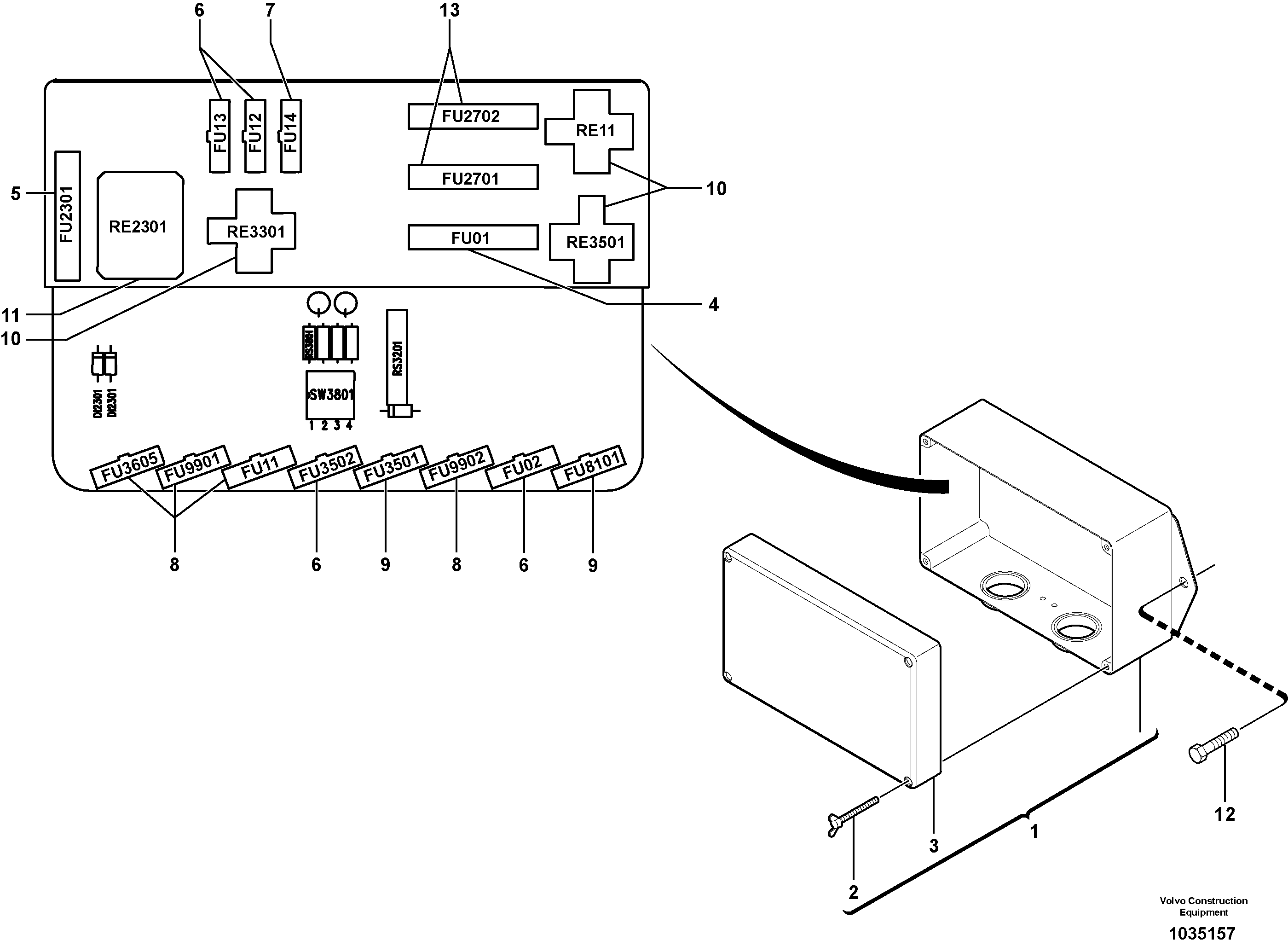 Схема запчастей Volvo ECR28 TYPE 601 - 70678 Electrical distribution box 