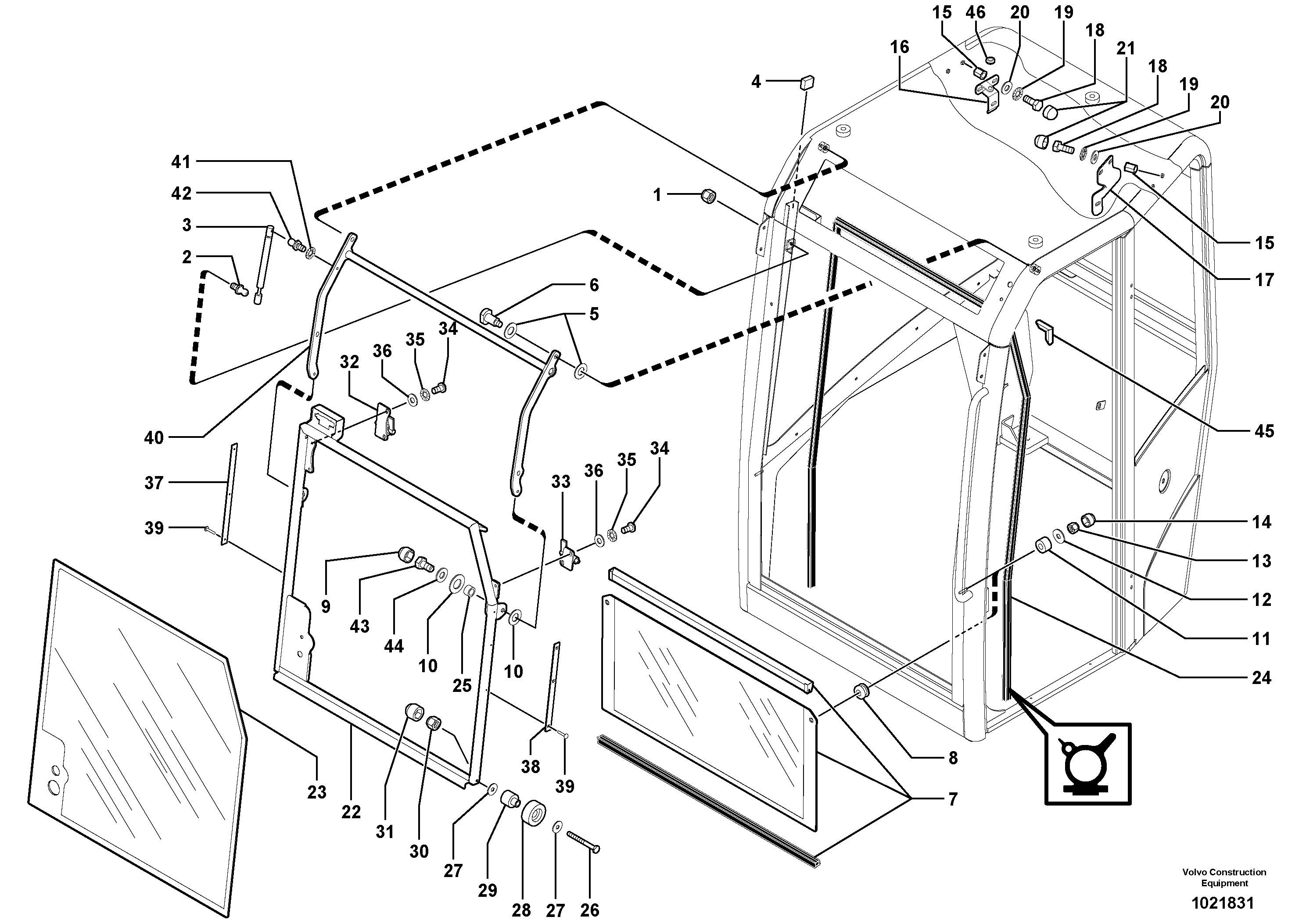 Схема запчастей Volvo ECR28 TYPE 601 - 70513 Cab : sliding window ( front ) 