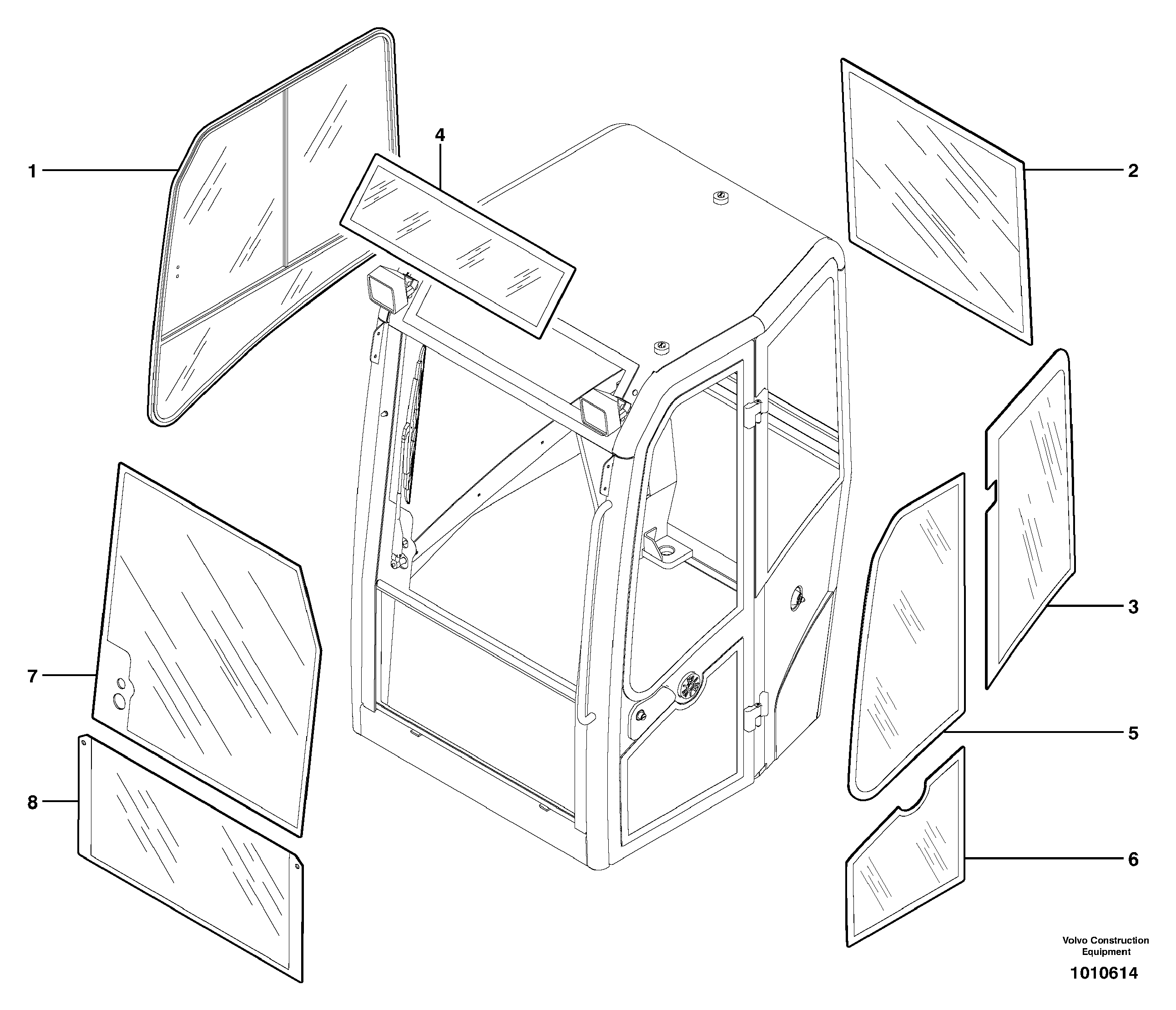 Схема запчастей Volvo ECR28 TYPE 601 - 74800 Cab : glass 