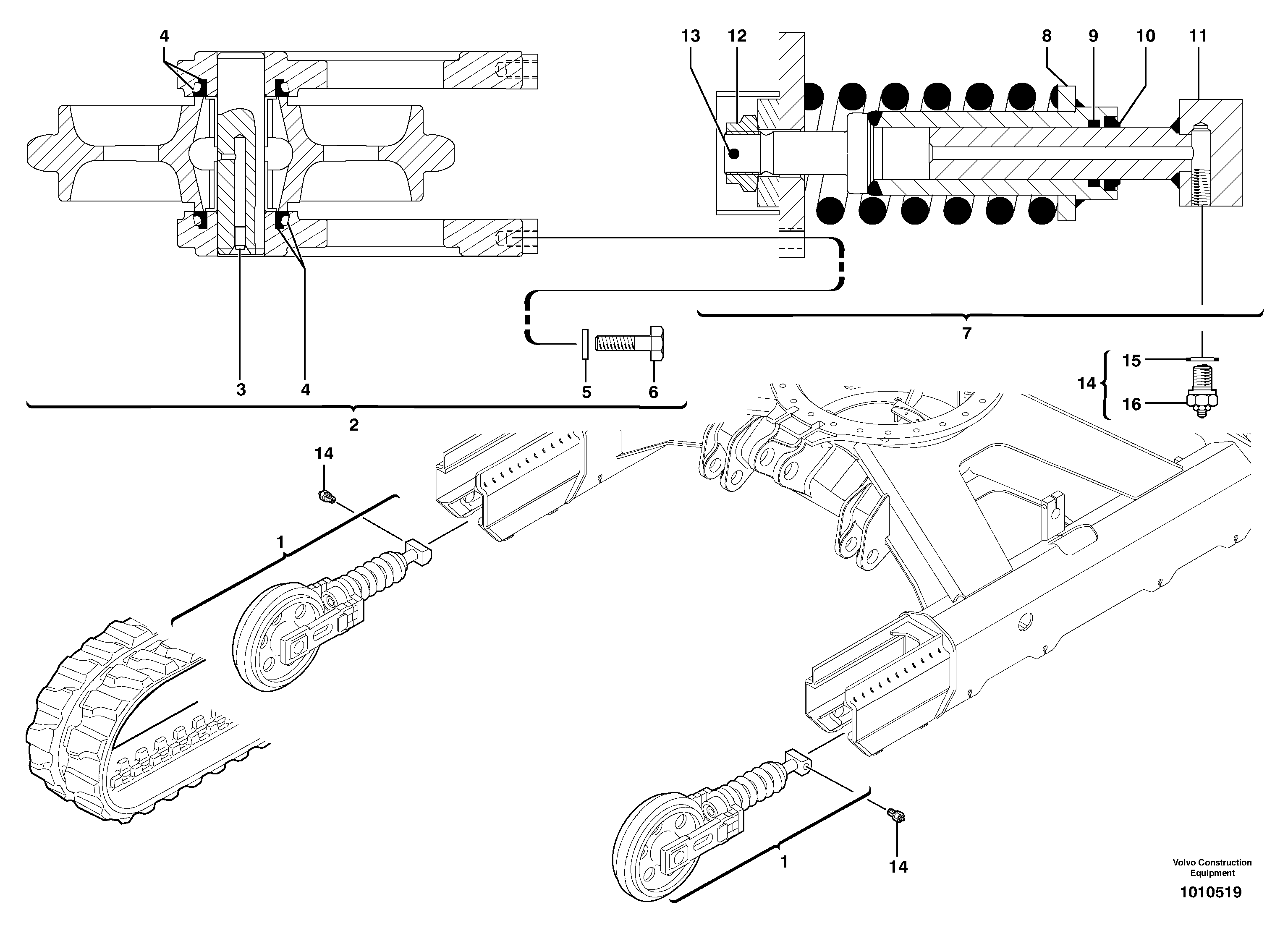 Схема запчастей Volvo ECR38 TYPE 602 - 7900 Track tensioning ( rubber tracks ) 